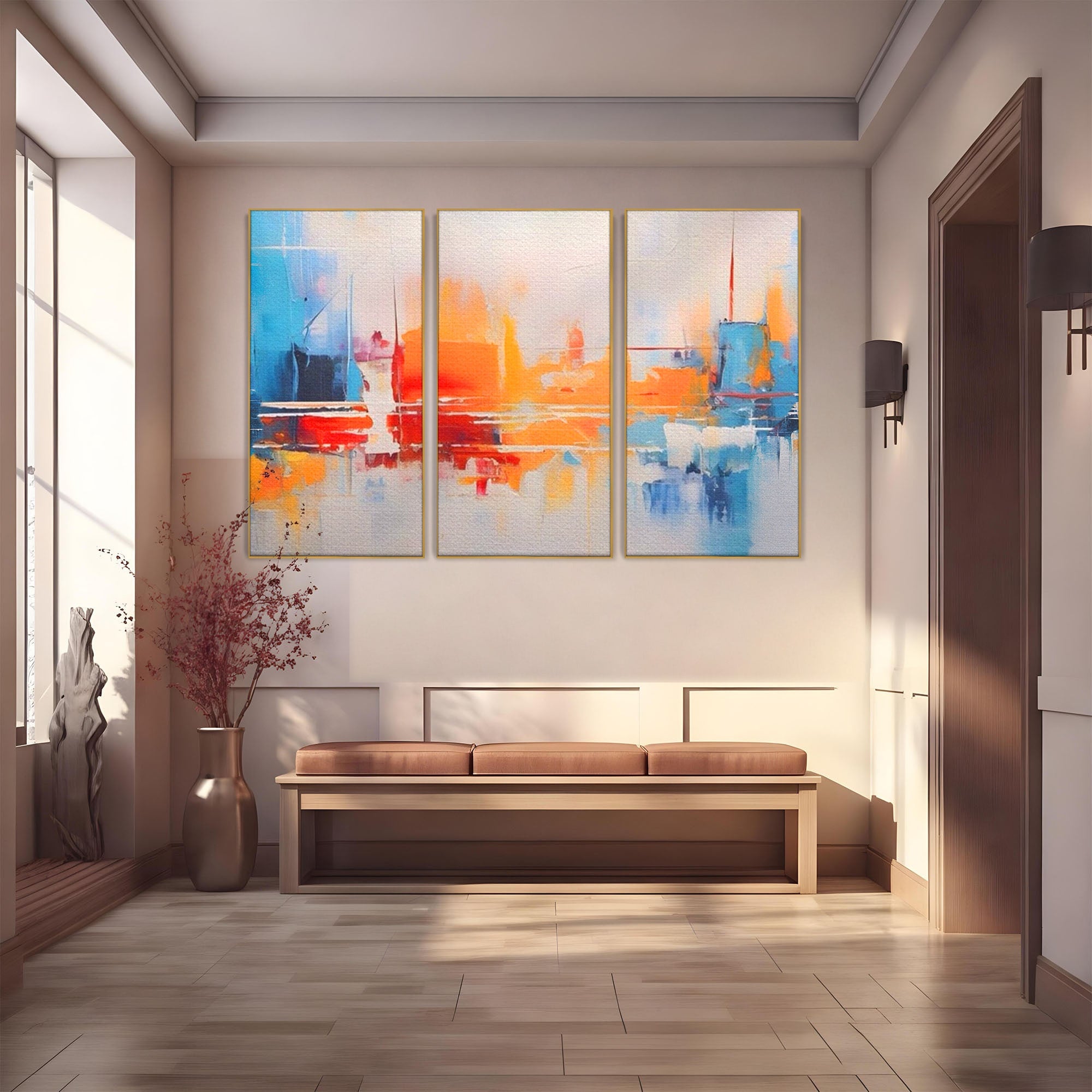 Set 3 Tablouri Canvas Premium LuxCanva® A3-1391, Contrast De Culori, Living, Arta Moderna, Pata De Culoare, Abstract, Dormitor, Culori Vibrante