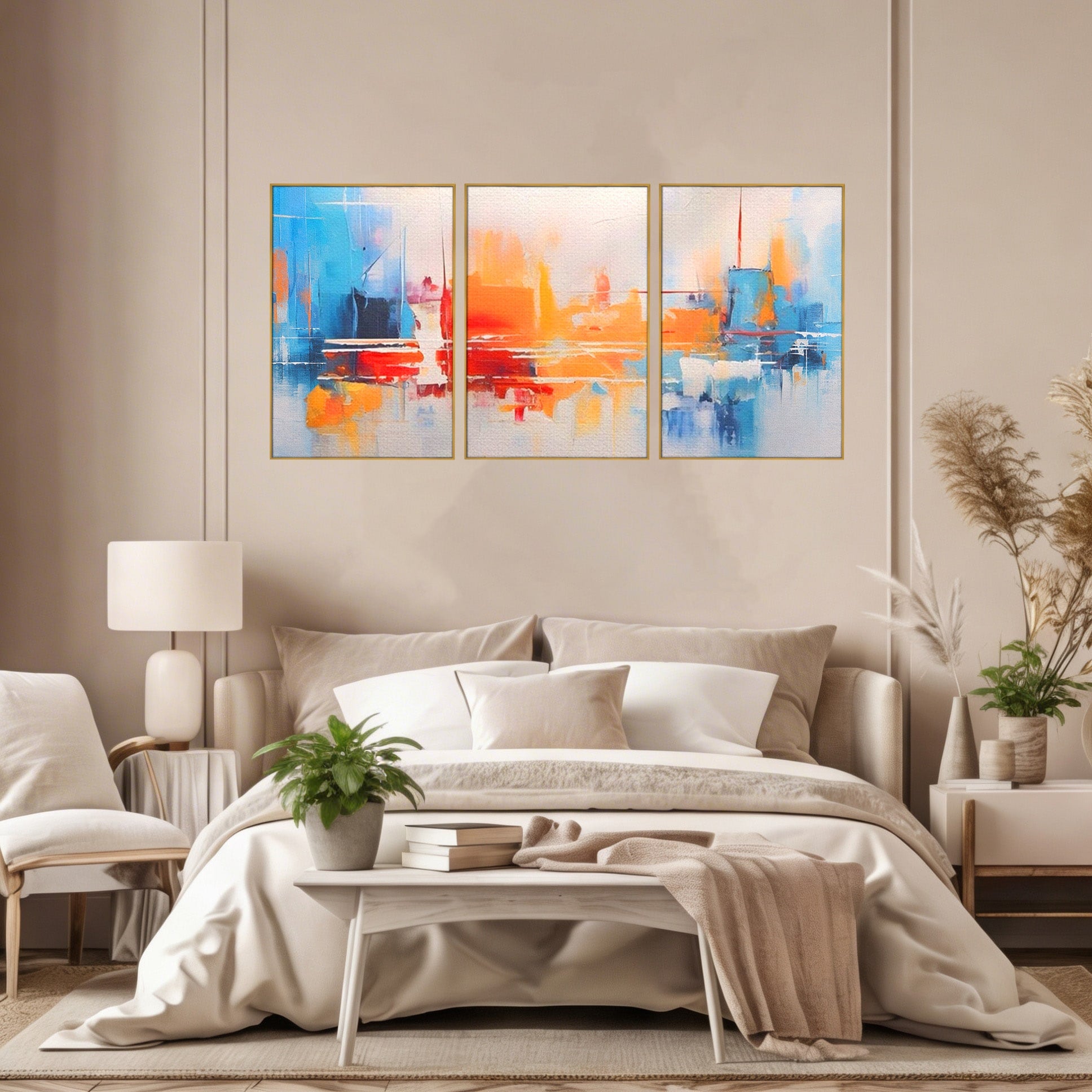 Set 3 Tablouri Canvas Premium LuxCanva® A3-1391, Contrast De Culori, Living, Arta Moderna, Pata De Culoare, Abstract, Dormitor, Culori Vibrante