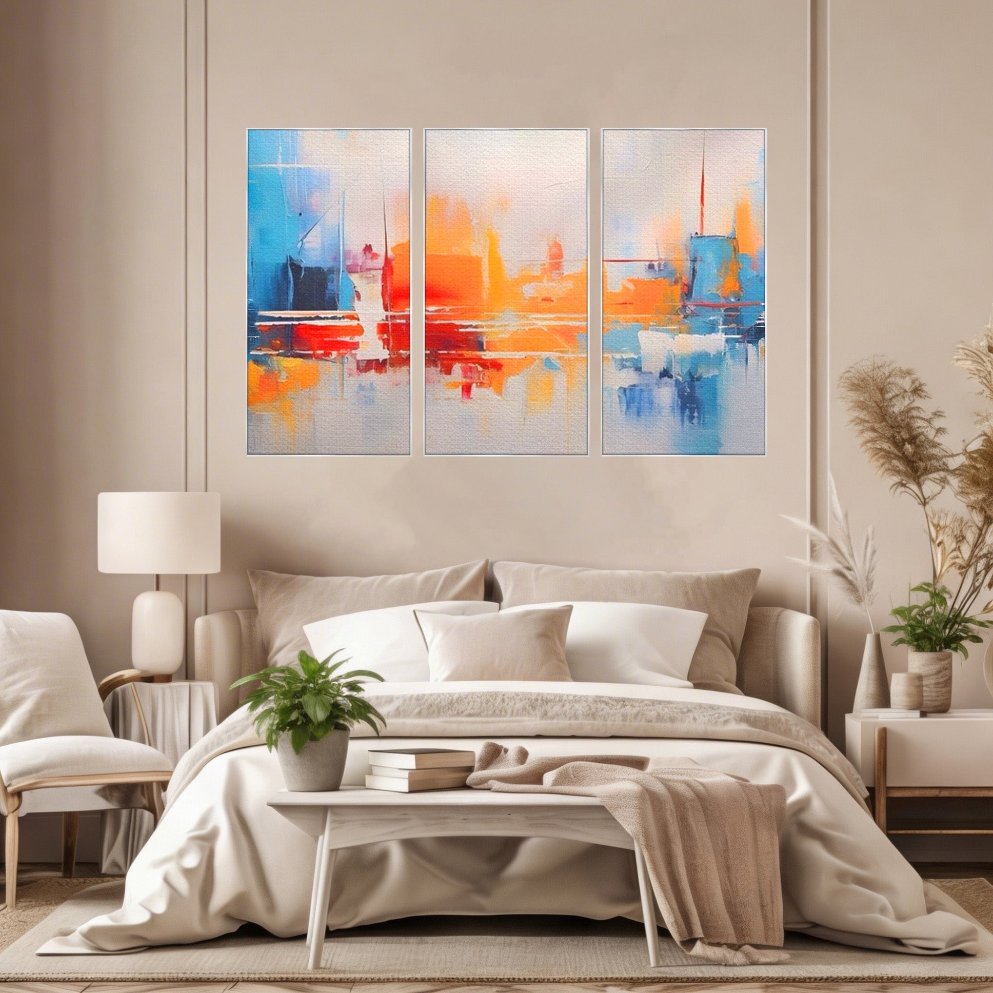 Set 3 Tablouri Canvas Premium LuxCanva® A3-1391, Contrast De Culori, Living, Arta Moderna, Pata De Culoare, Abstract, Dormitor, Culori Vibrante