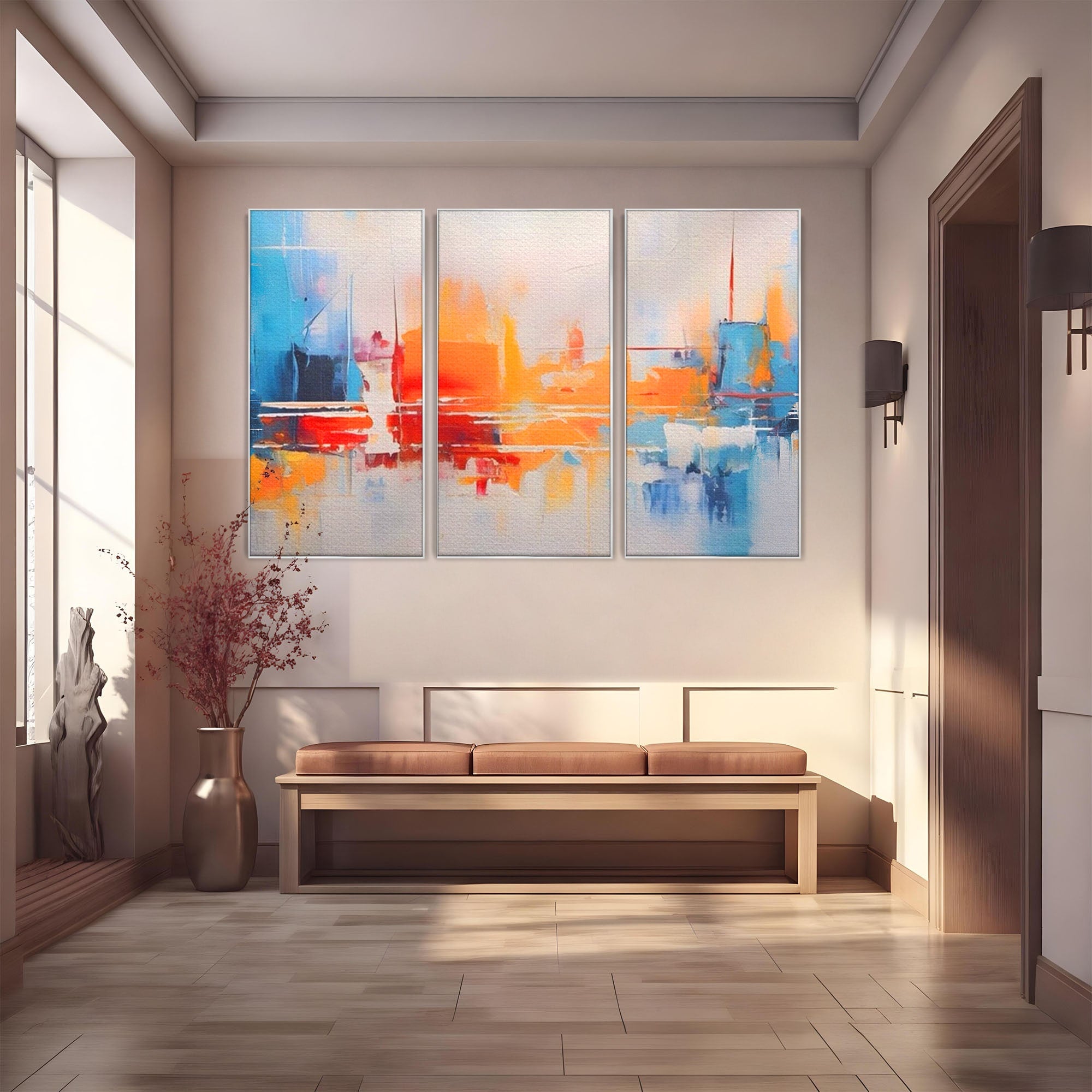 Set 3 Tablouri Canvas Premium LuxCanva® A3-1391, Contrast De Culori, Living, Arta Moderna, Pata De Culoare, Abstract, Dormitor, Culori Vibrante