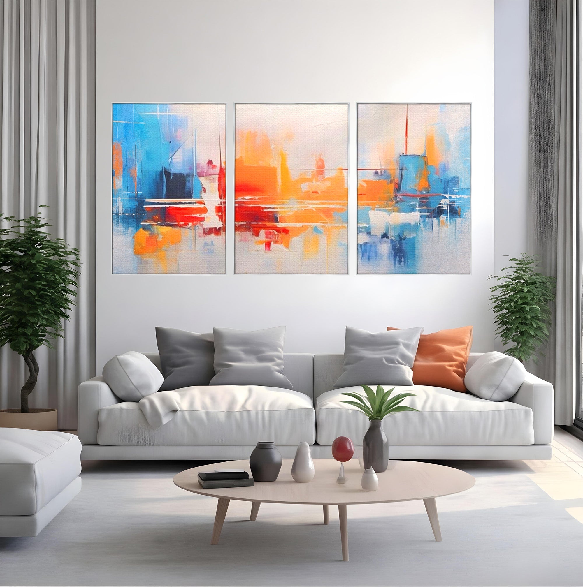 Set 3 Tablouri Canvas Premium LuxCanva® A3-1391, Contrast De Culori, Living, Arta Moderna, Pata De Culoare, Abstract, Dormitor, Culori Vibrante
