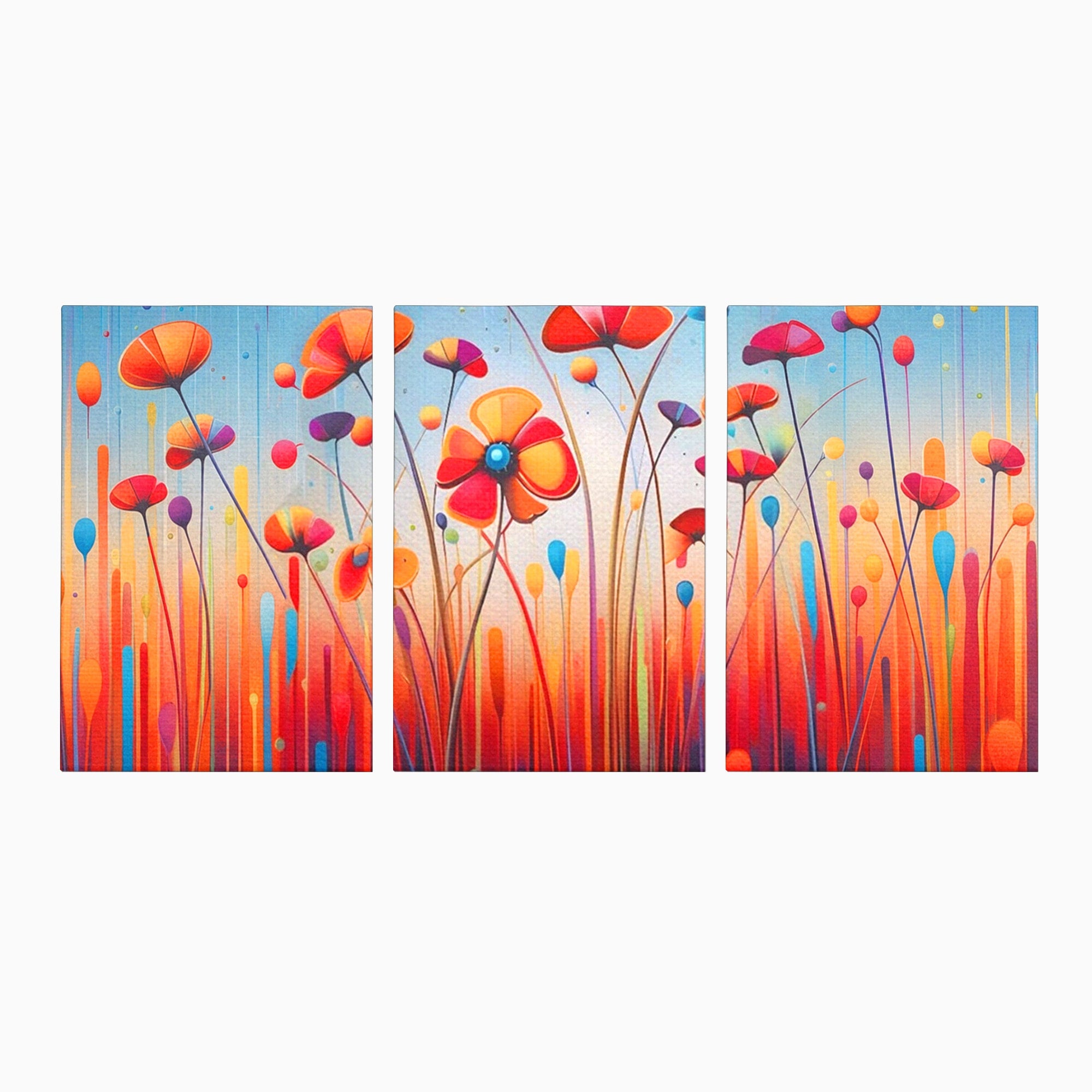 Set 3 Tablouri Canvas Premium LuxCanva® A3-1575, Sunet Floral, Living, Flori, Camp, Margarete, Natura, Room, Culori Vibrante