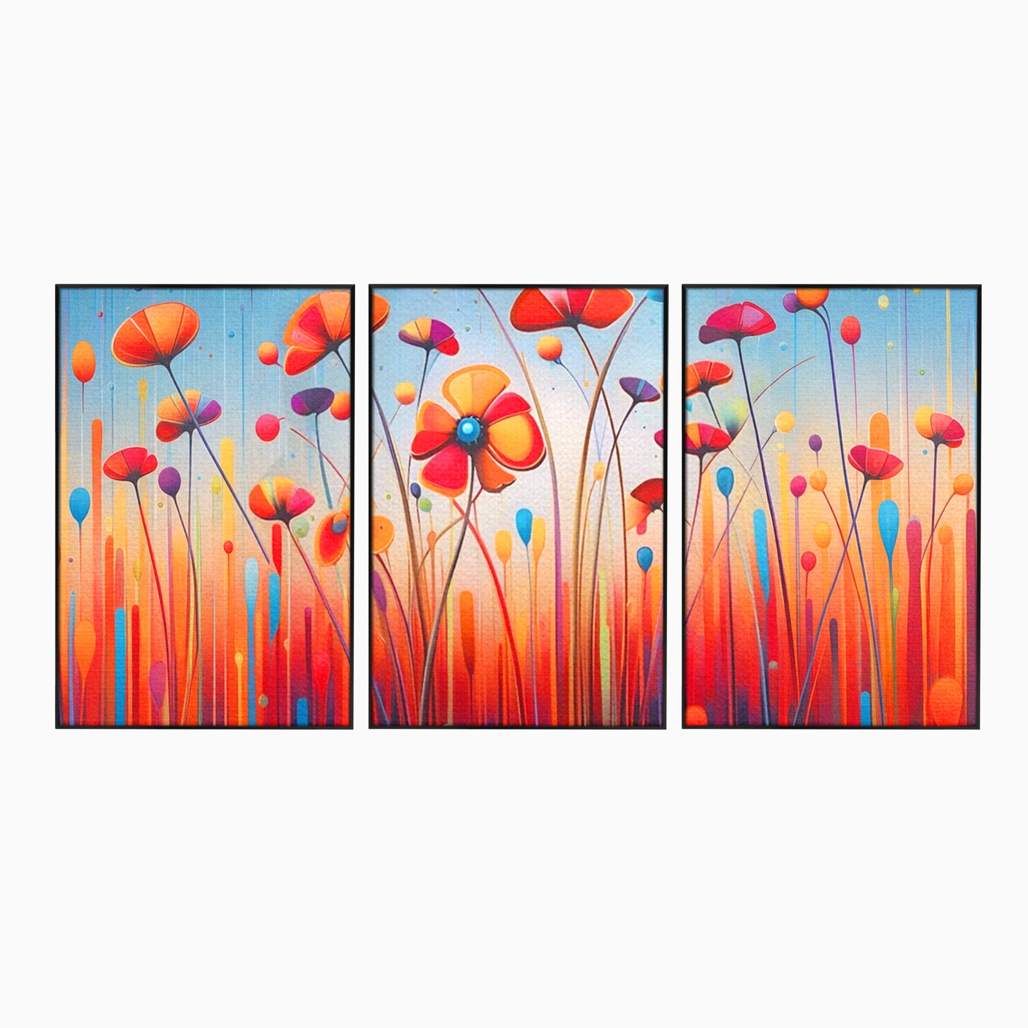 Set 3 Tablouri Canvas Premium LuxCanva® A3-1575, Sunet Floral, Living, Flori, Camp, Margarete, Natura, Room, Culori Vibrante