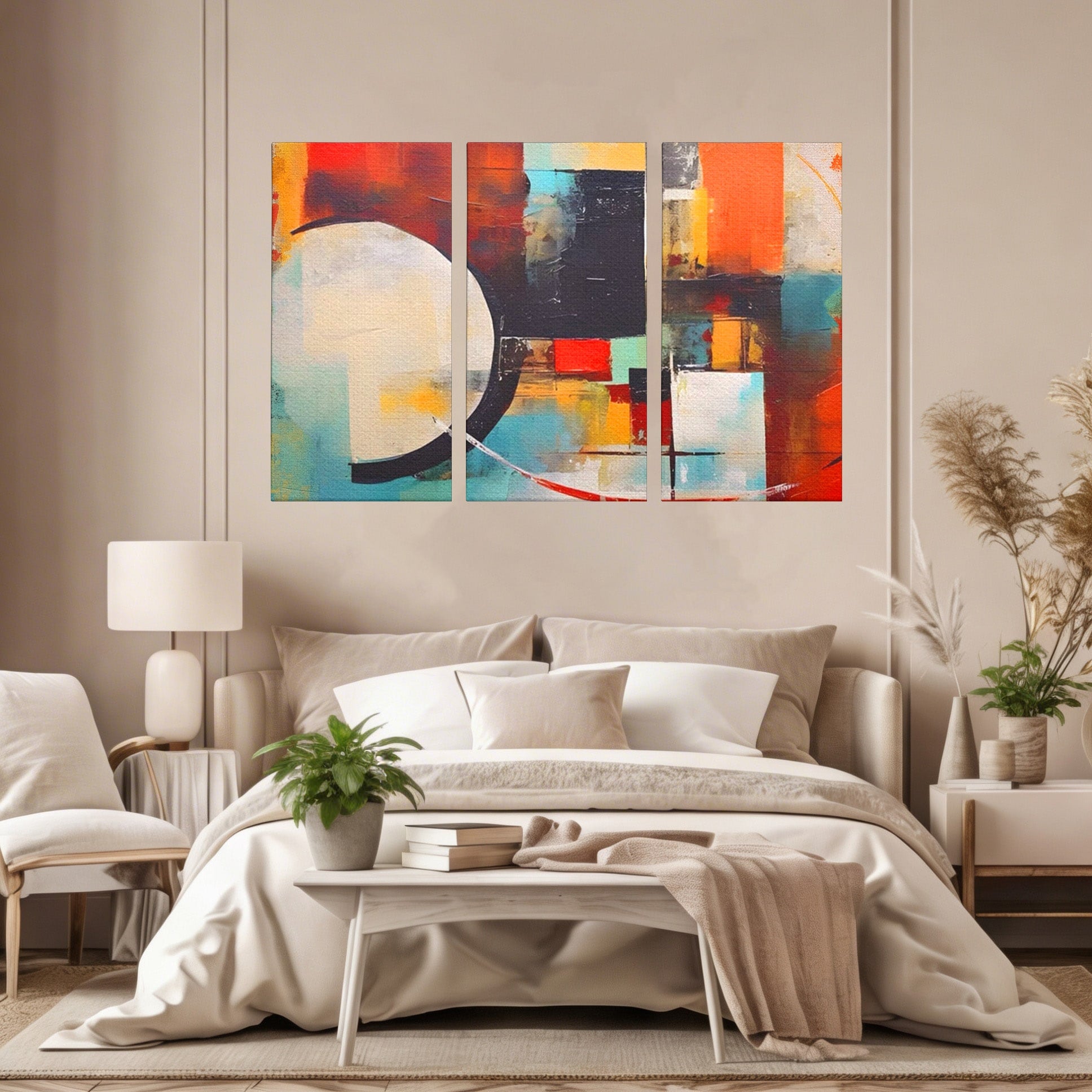 Set 3 Tablouri Canvas Premium LuxCanva® A3-1583, Melodia Infinitului, Dormitor, Abstract, Decorativ, Armonie, Living, Culori Vibrante