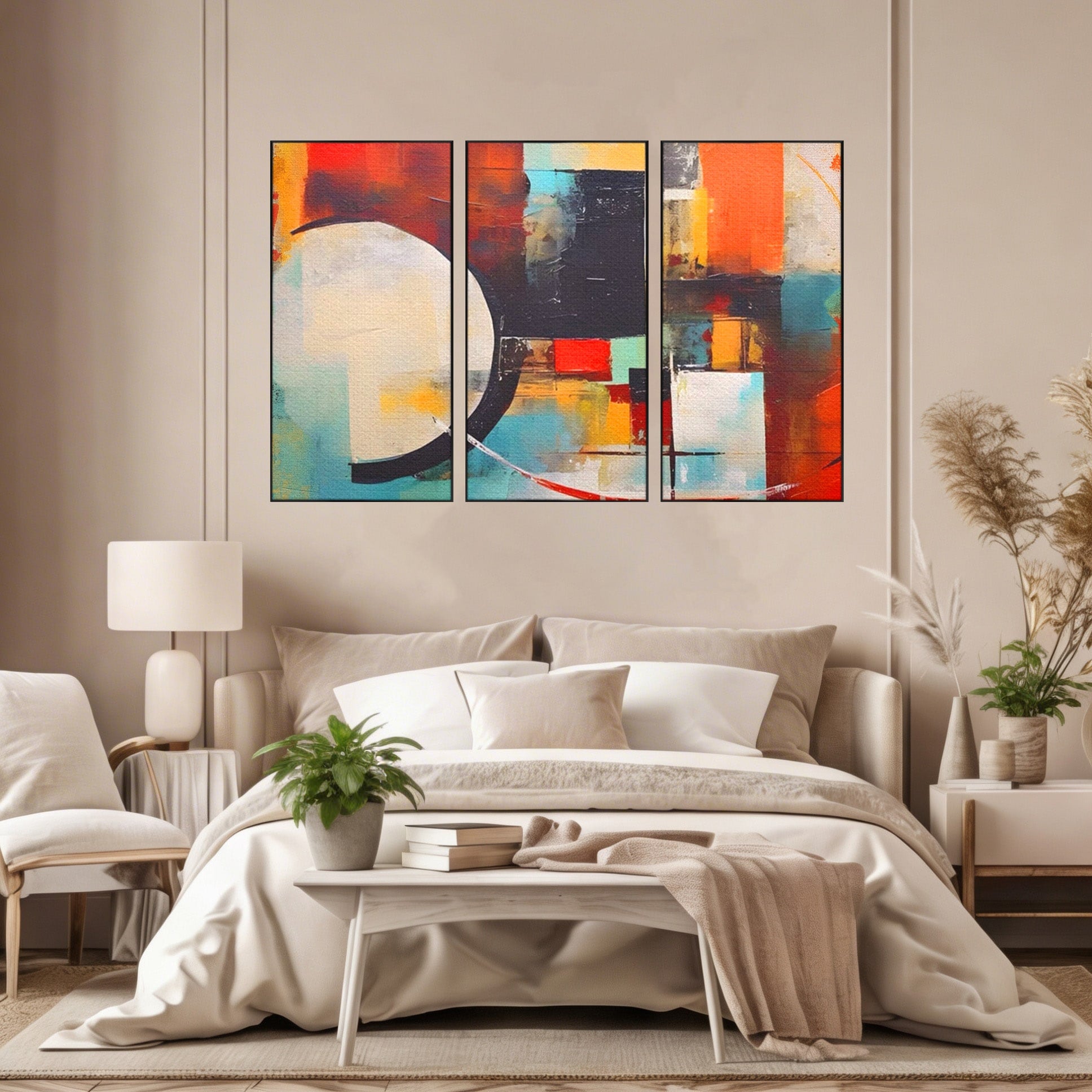 Set 3 Tablouri Canvas Premium LuxCanva® A3-1583, Melodia Infinitului, Dormitor, Abstract, Decorativ, Armonie, Living, Culori Vibrante