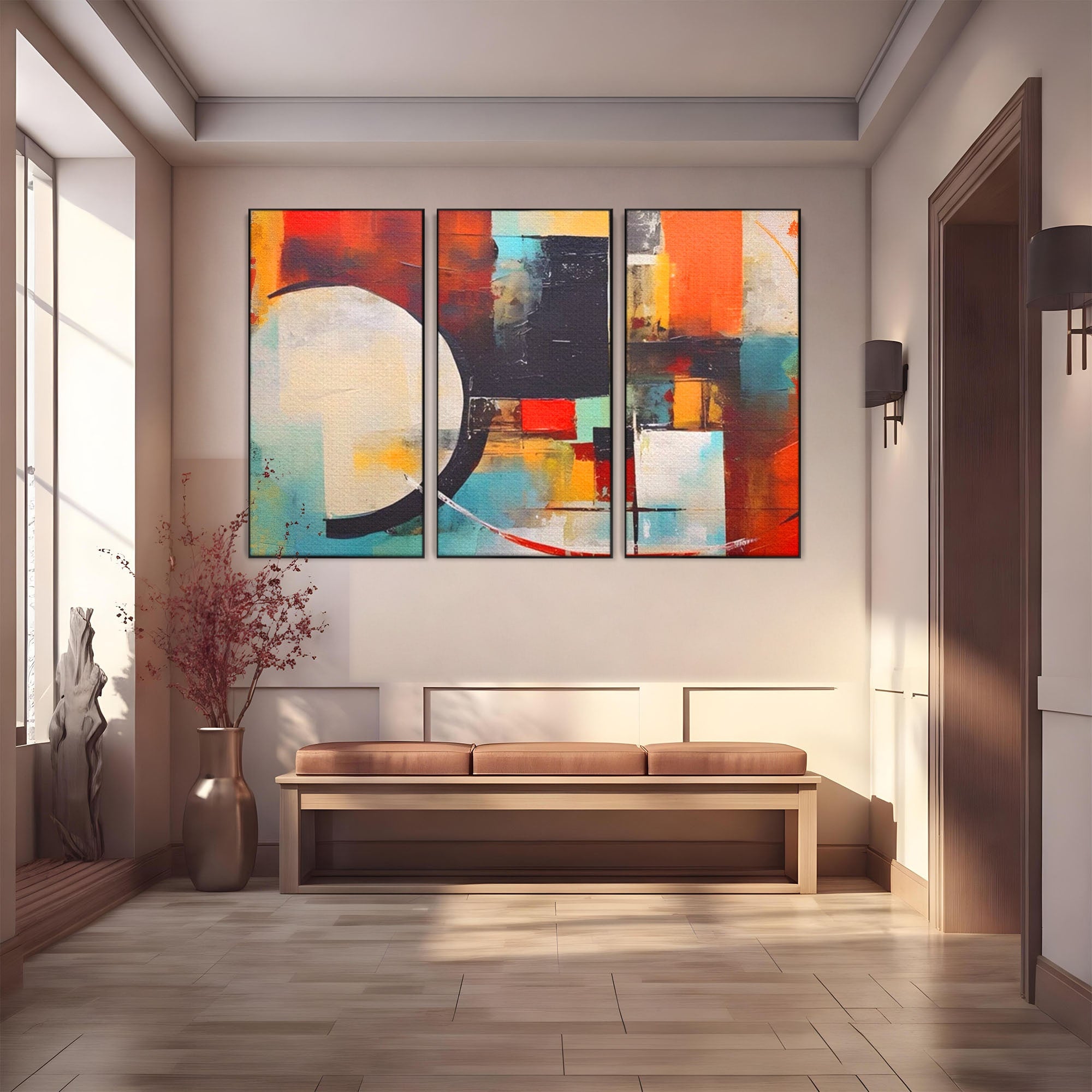 Set 3 Tablouri Canvas Premium LuxCanva® A3-1583, Melodia Infinitului, Dormitor, Abstract, Decorativ, Armonie, Living, Culori Vibrante