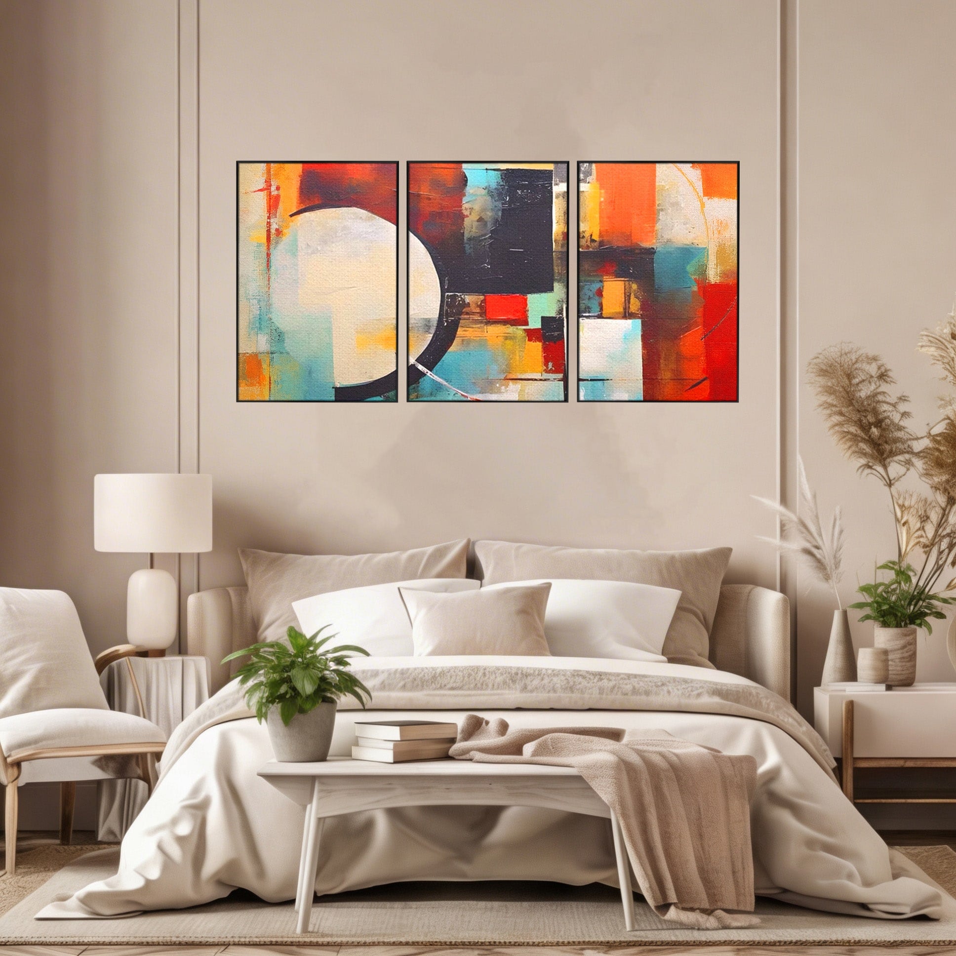 Set 3 Tablouri Canvas Premium LuxCanva® A3-1583, Melodia Infinitului, Dormitor, Abstract, Decorativ, Armonie, Living, Culori Vibrante