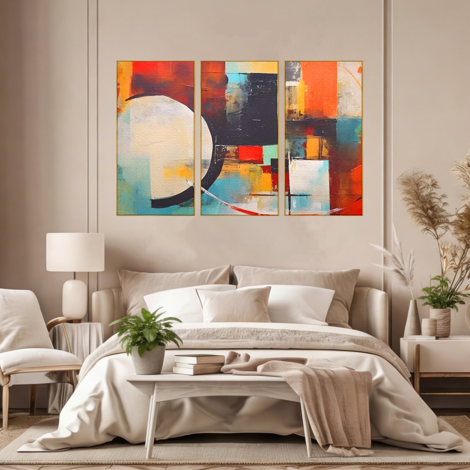Set 3 Tablouri Canvas Premium LuxCanva® A3-1583, Melodia Infinitului, Dormitor, Abstract, Decorativ, Armonie, Living, Culori Vibrante