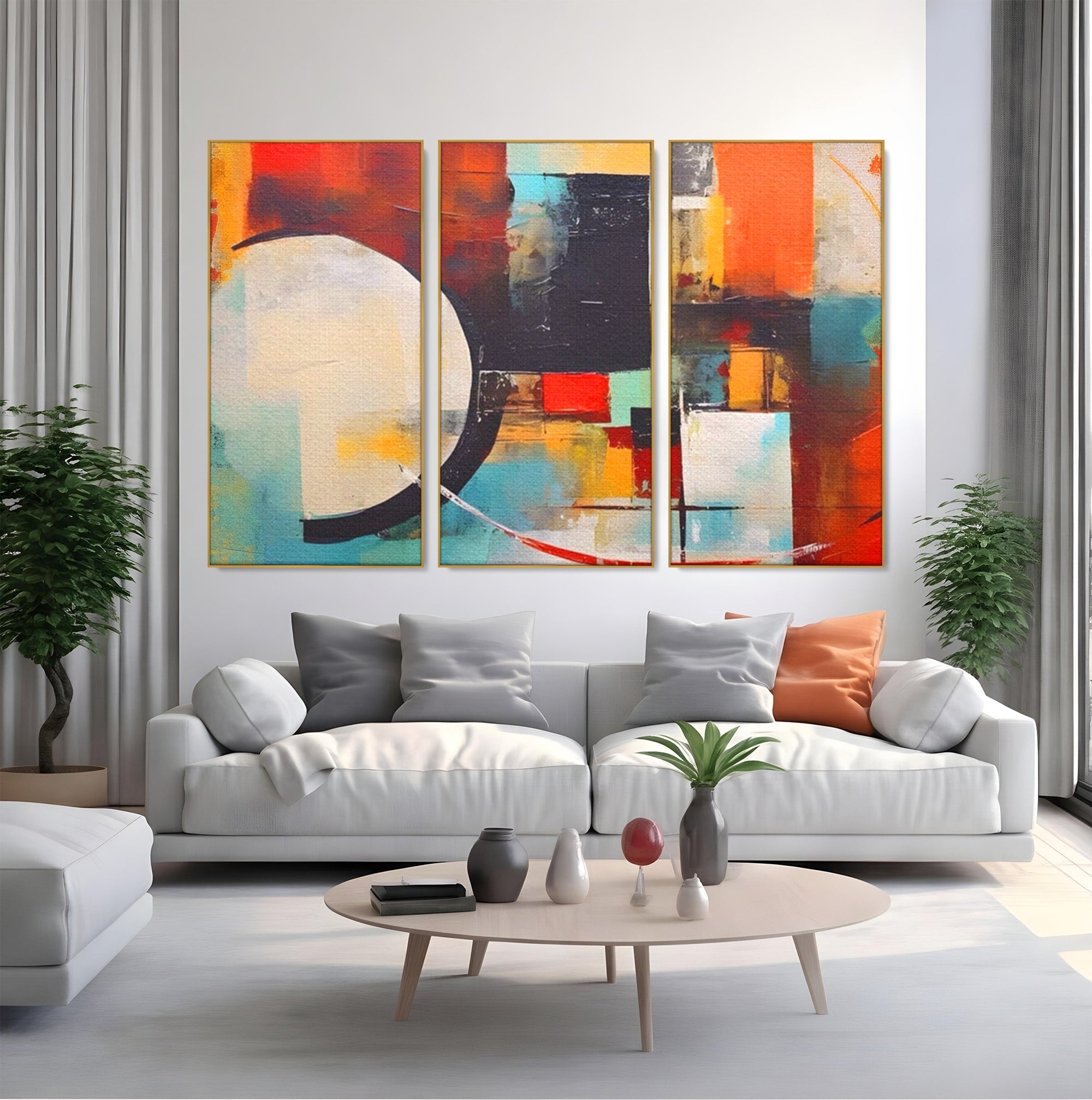 Set 3 Tablouri Canvas Premium LuxCanva® A3-1583, Melodia Infinitului, Dormitor, Abstract, Decorativ, Armonie, Living, Culori Vibrante