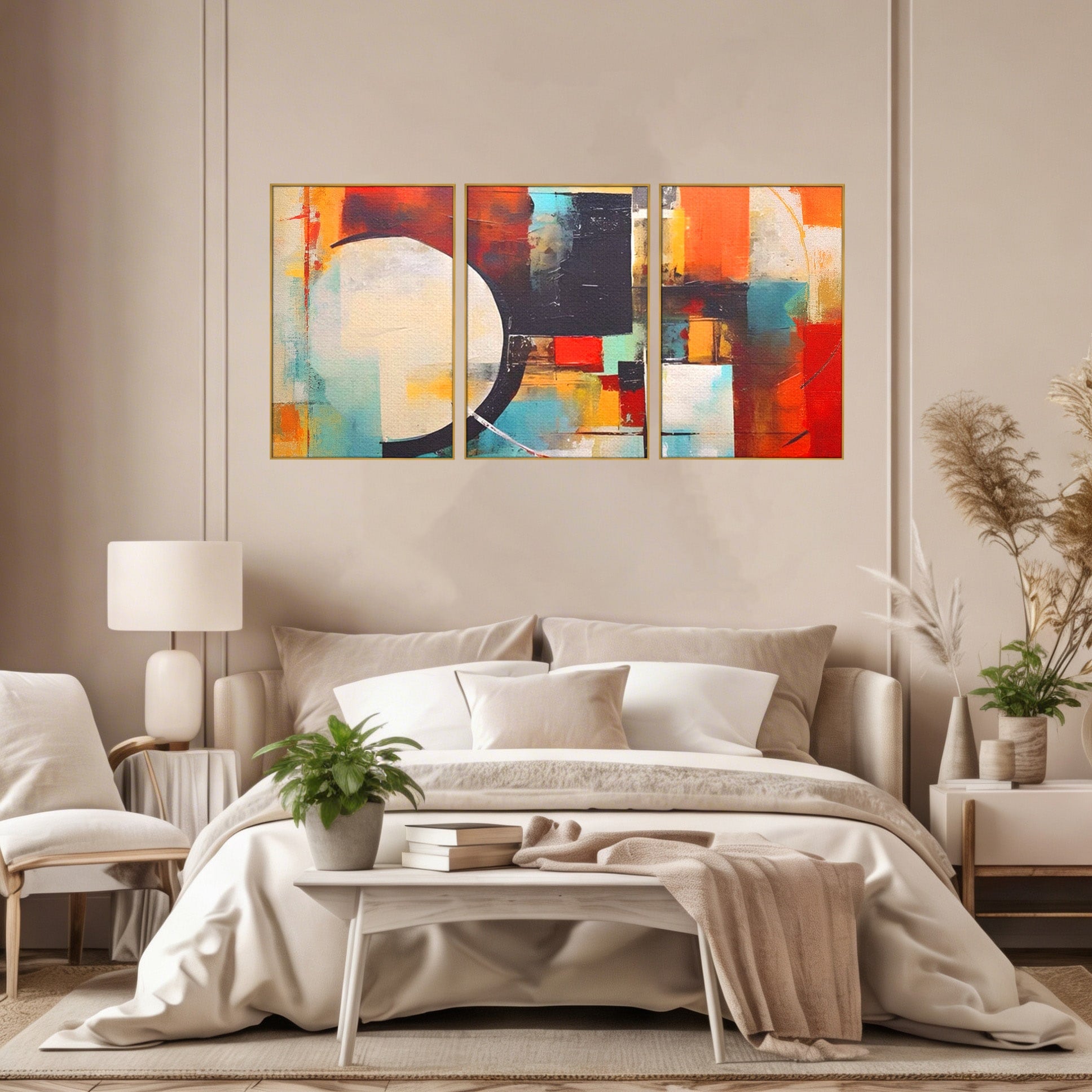 Set 3 Tablouri Canvas Premium LuxCanva® A3-1583, Melodia Infinitului, Dormitor, Abstract, Decorativ, Armonie, Living, Culori Vibrante