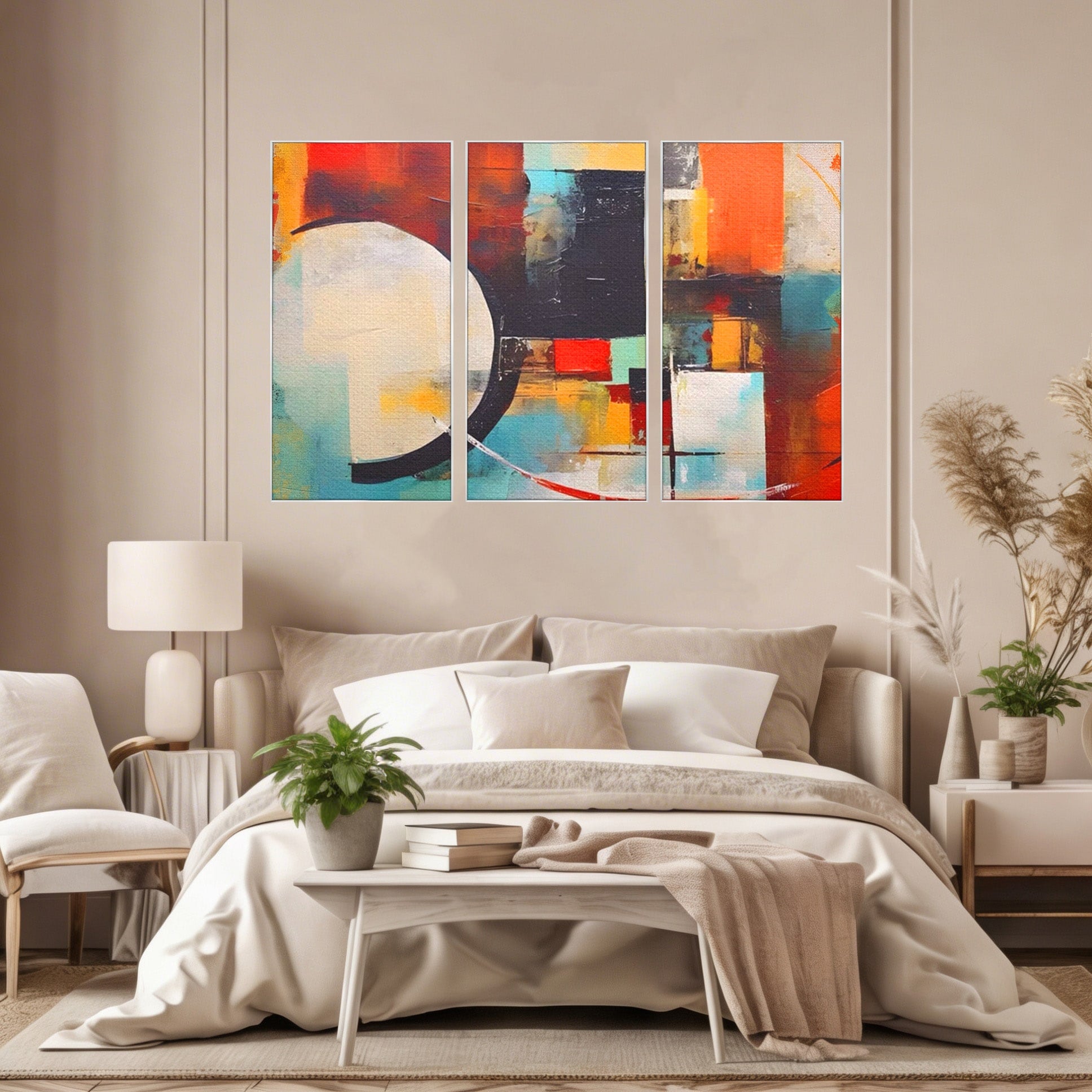 Set 3 Tablouri Canvas Premium LuxCanva® A3-1583, Melodia Infinitului, Dormitor, Abstract, Decorativ, Armonie, Living, Culori Vibrante