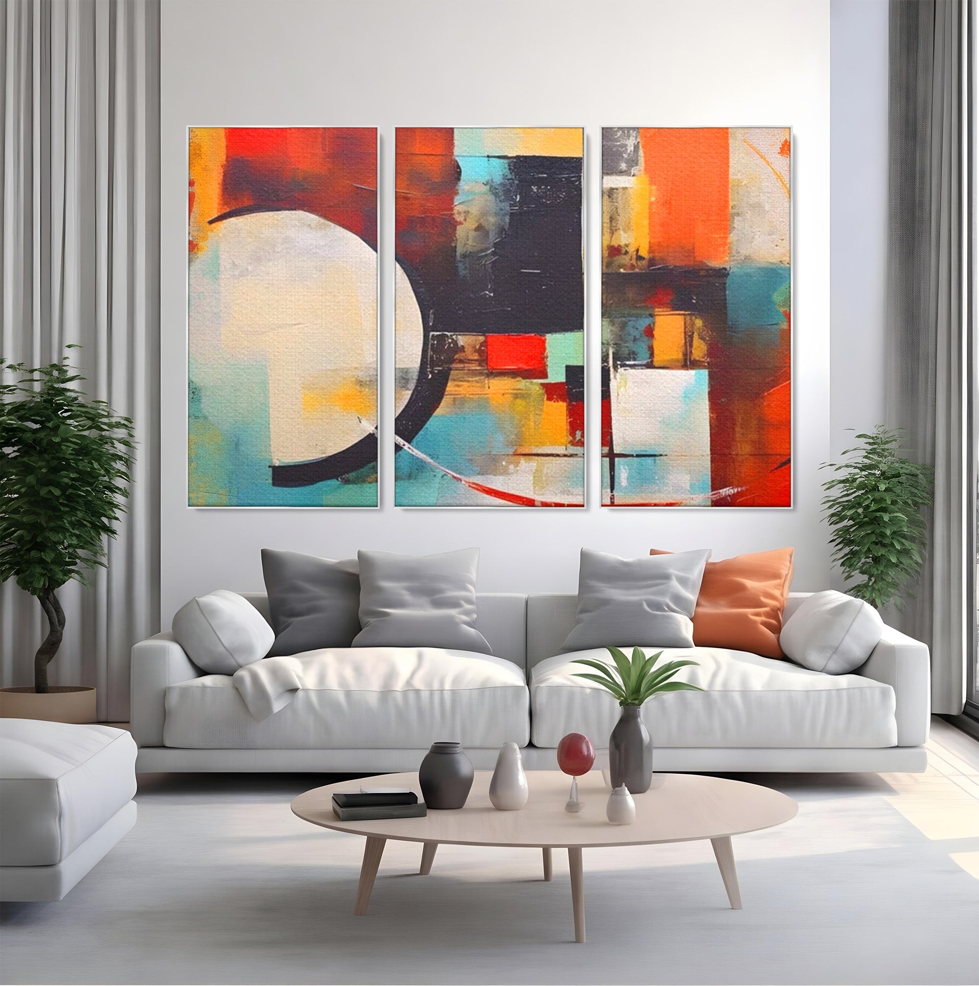Set 3 Tablouri Canvas Premium LuxCanva® A3-1583, Melodia Infinitului, Dormitor, Abstract, Decorativ, Armonie, Living, Culori Vibrante