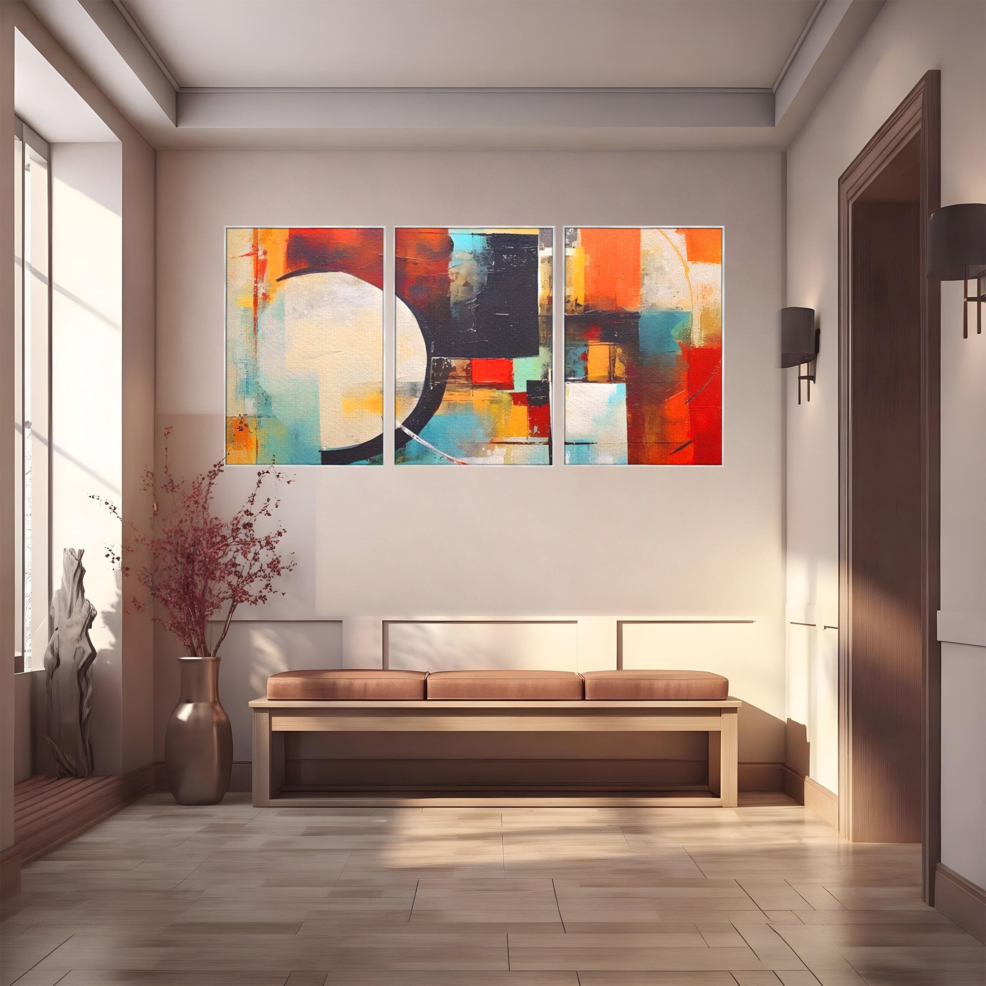 Set 3 Tablouri Canvas Premium LuxCanva® A3-1583, Melodia Infinitului, Dormitor, Abstract, Decorativ, Armonie, Living, Culori Vibrante