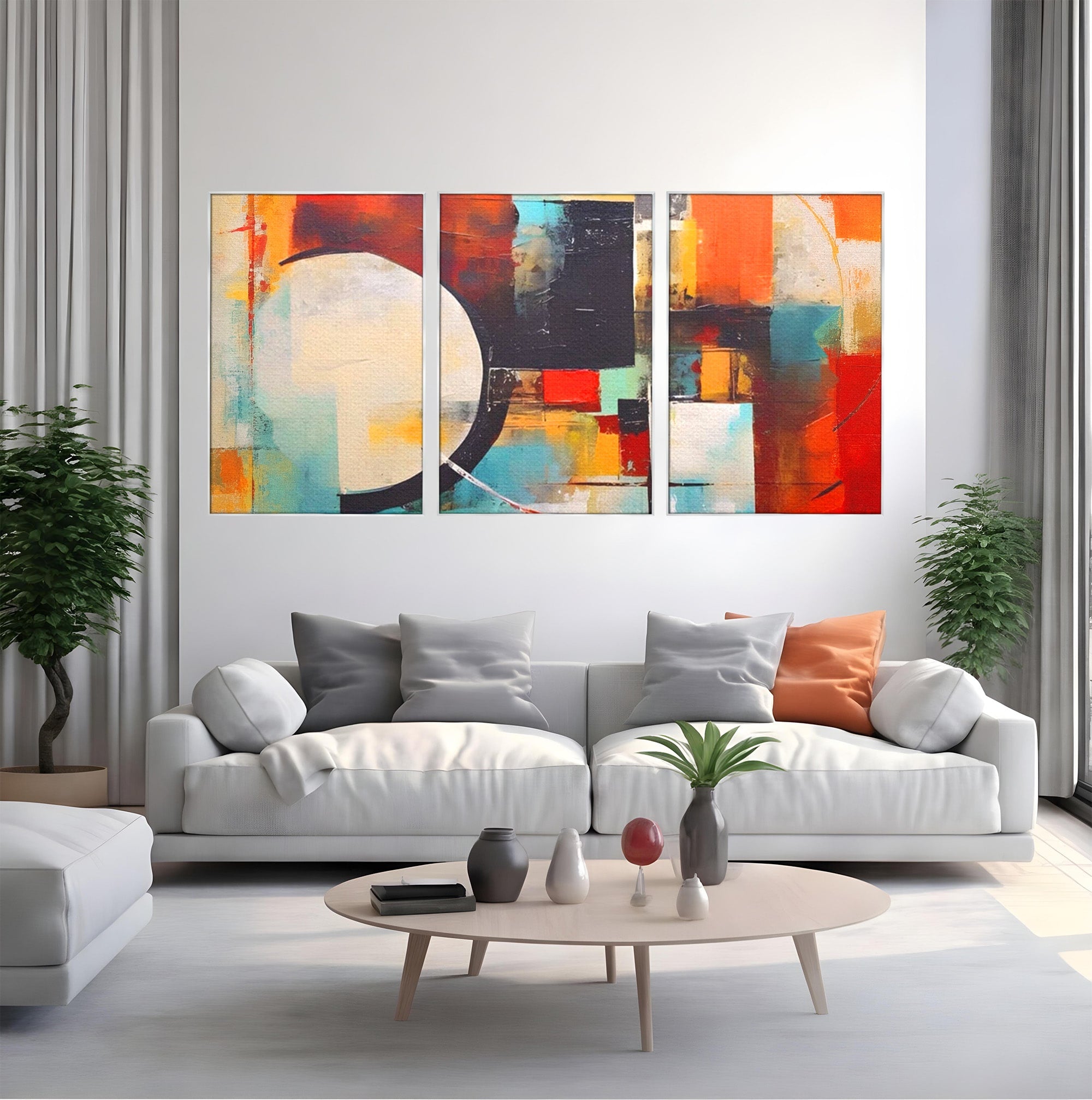 Set 3 Tablouri Canvas Premium LuxCanva® A3-1583, Melodia Infinitului, Dormitor, Abstract, Decorativ, Armonie, Living, Culori Vibrante