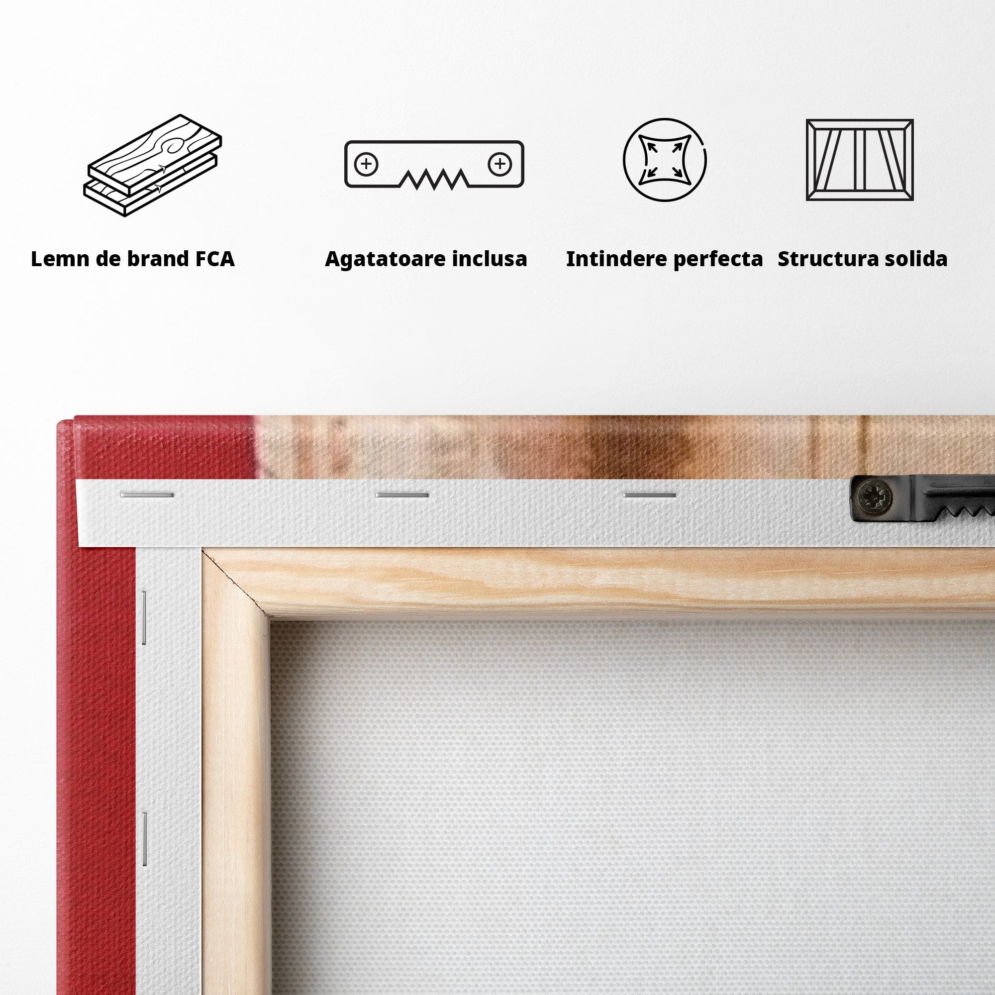 Set 3 Tablouri Canvas Premium LuxCanva® A3-1587, Red Squares, Room, Orizontal, Patrate, Decorativ, Abstract, Living, Culori Vibrante