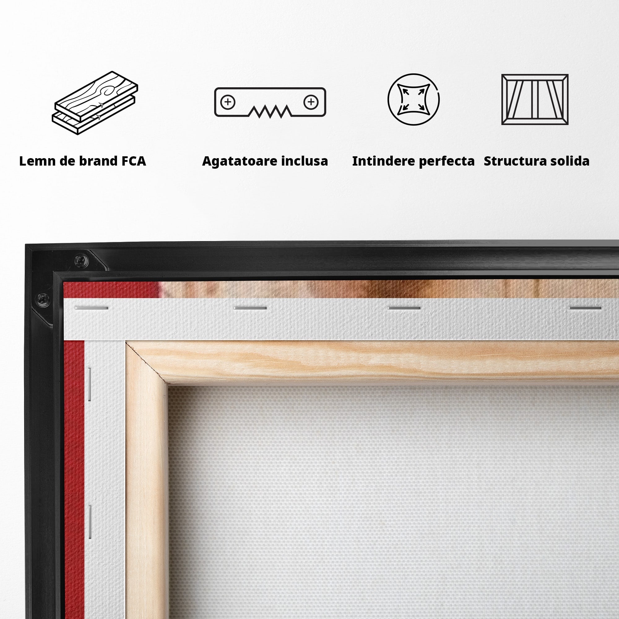 Set 3 Tablouri Canvas Premium LuxCanva® A3-1587, Red Squares, Room, Orizontal, Patrate, Decorativ, Abstract, Living, Culori Vibrante