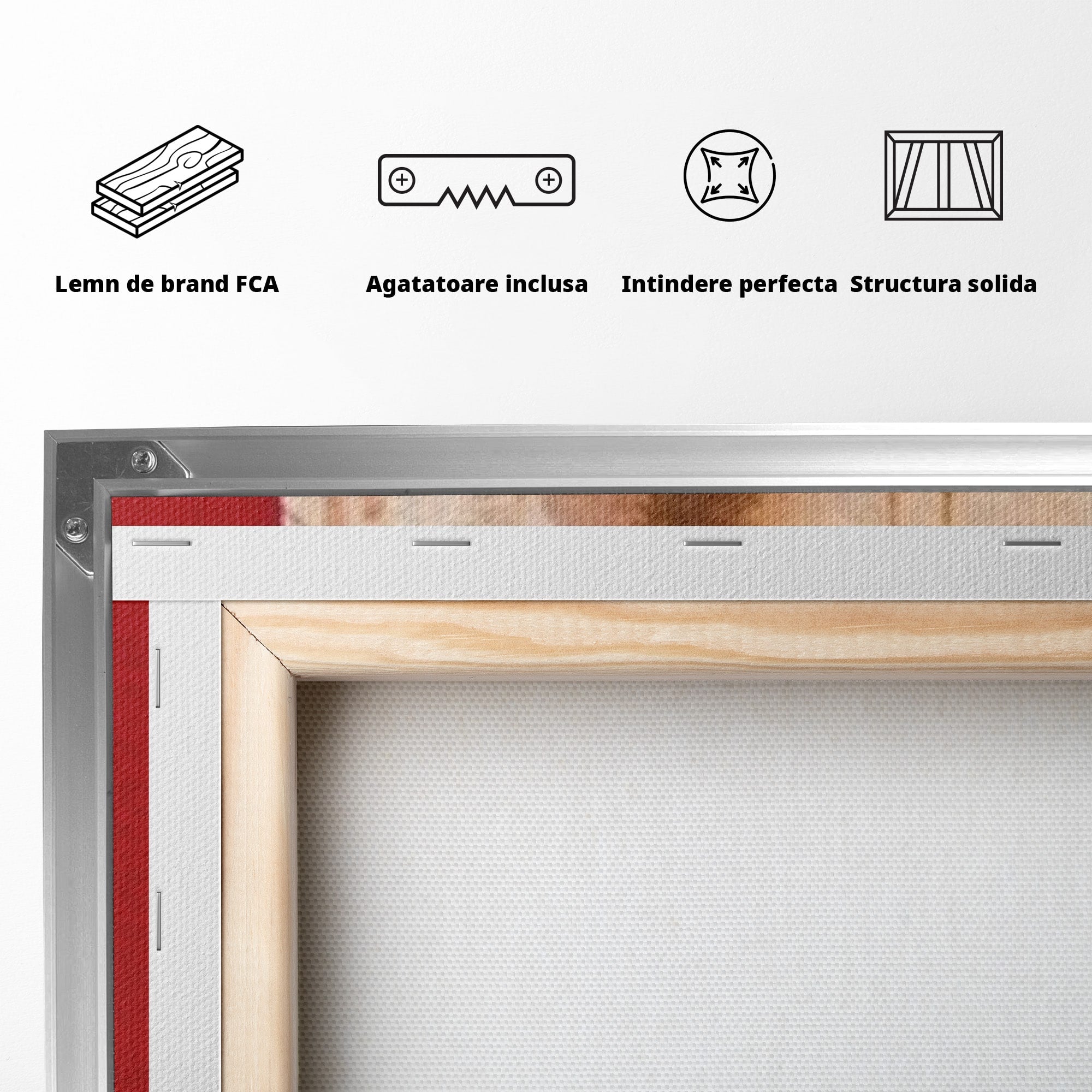 Set 3 Tablouri Canvas Premium LuxCanva® A3-1587, Red Squares, Room, Orizontal, Patrate, Decorativ, Abstract, Living, Culori Vibrante
