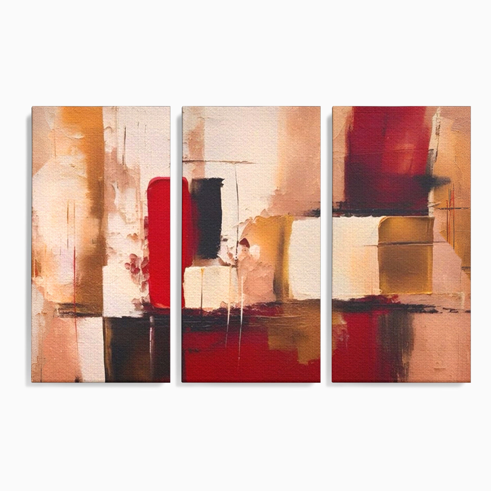 Set 3 Tablouri Canvas Premium LuxCanva® A3-1587, Red Squares, Room, Orizontal, Patrate, Decorativ, Abstract, Living, Culori Vibrante