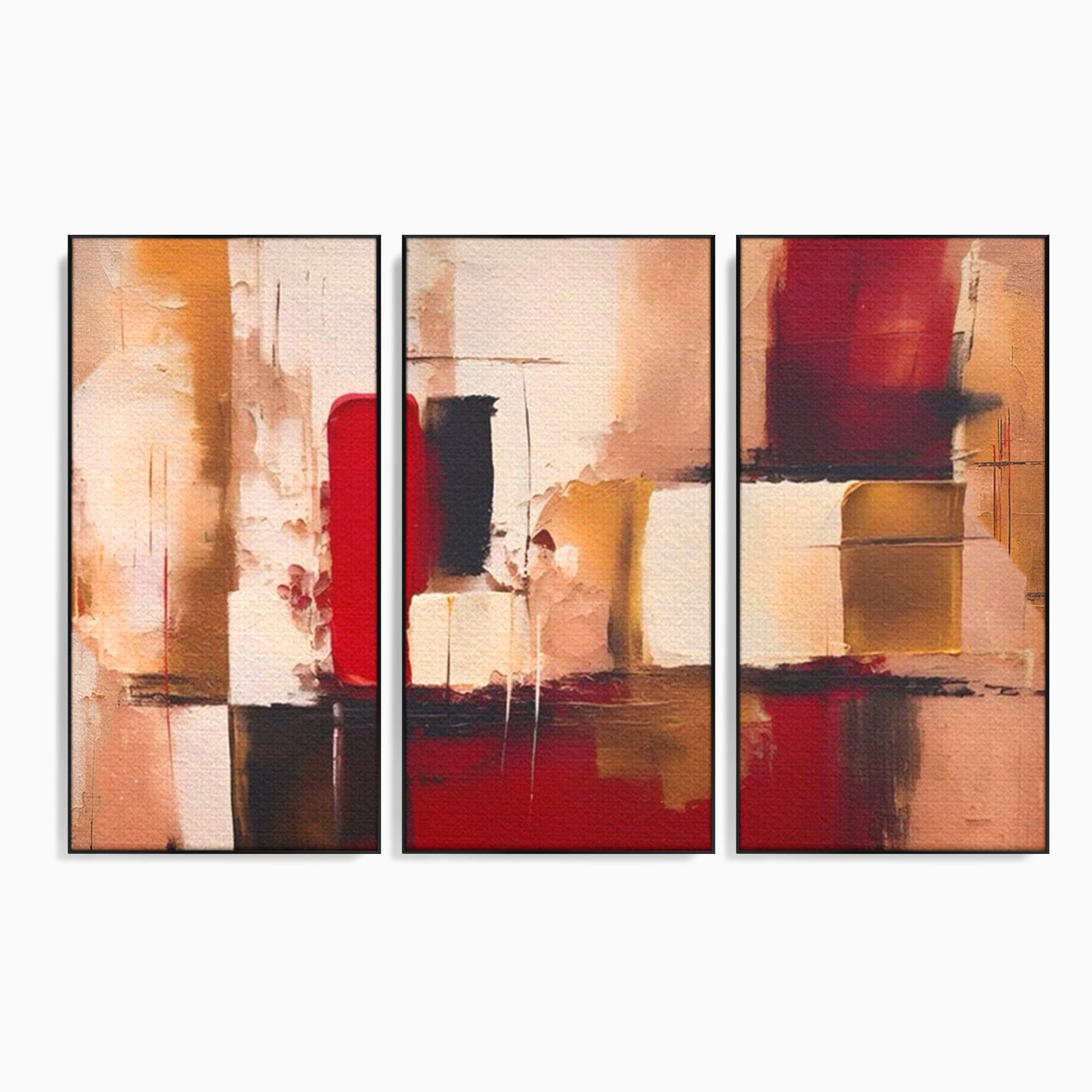 Set 3 Tablouri Canvas Premium LuxCanva® A3-1587, Red Squares, Room, Orizontal, Patrate, Decorativ, Abstract, Living, Culori Vibrante