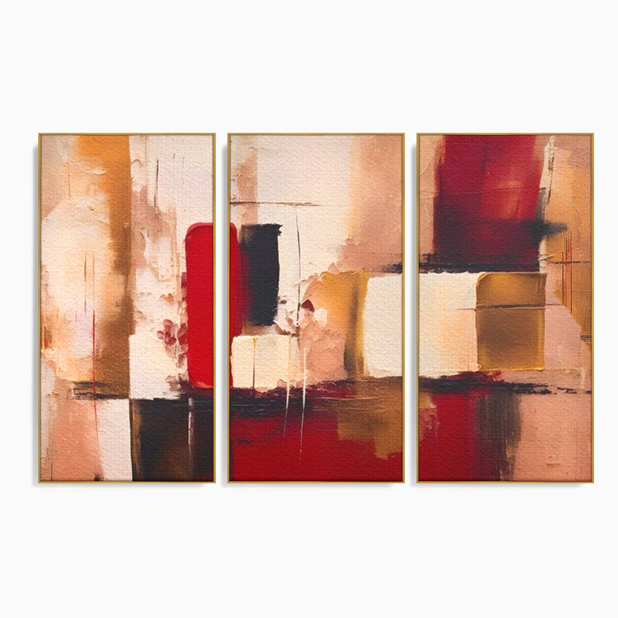 Set 3 Tablouri Canvas Premium LuxCanva® A3-1587, Red Squares, Room, Orizontal, Patrate, Decorativ, Abstract, Living, Culori Vibrante