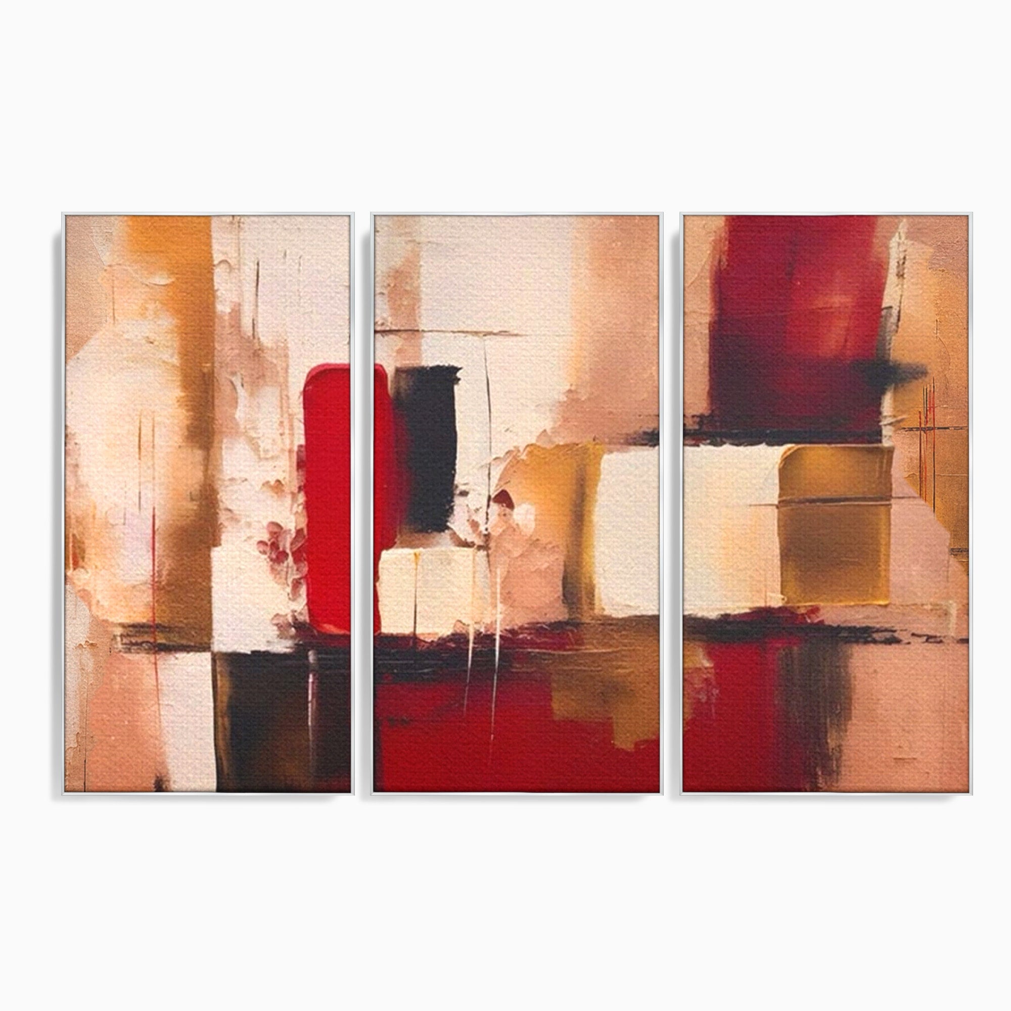 Set 3 Tablouri Canvas Premium LuxCanva® A3-1587, Red Squares, Room, Orizontal, Patrate, Decorativ, Abstract, Living, Culori Vibrante
