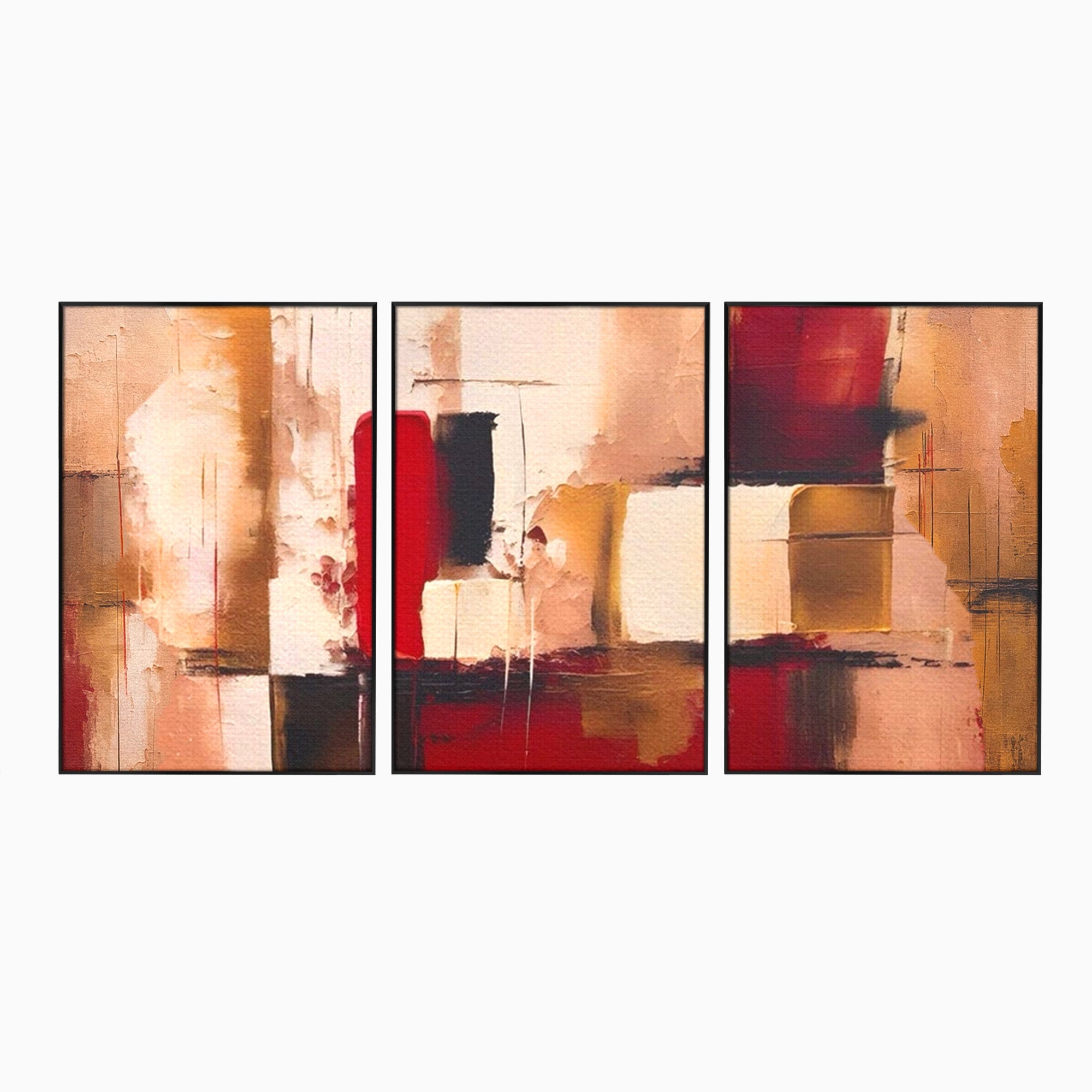 Set 3 Tablouri Canvas Premium LuxCanva® A3-1587, Red Squares, Room, Orizontal, Patrate, Decorativ, Abstract, Living, Culori Vibrante