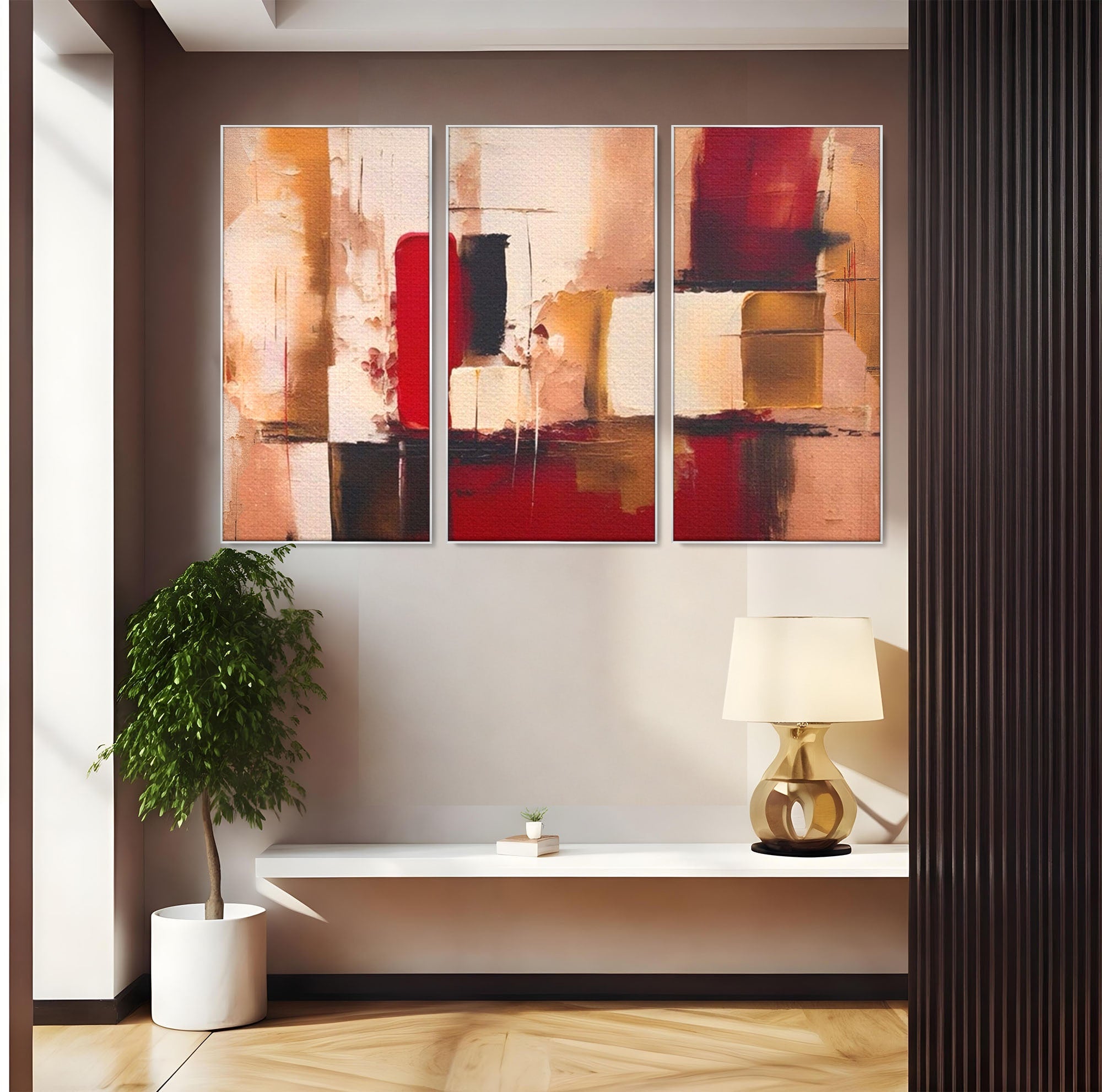 Set 3 Tablouri Canvas Premium LuxCanva® A3-1587, Red Squares, Room, Orizontal, Patrate, Decorativ, Abstract, Living, Culori Vibrante