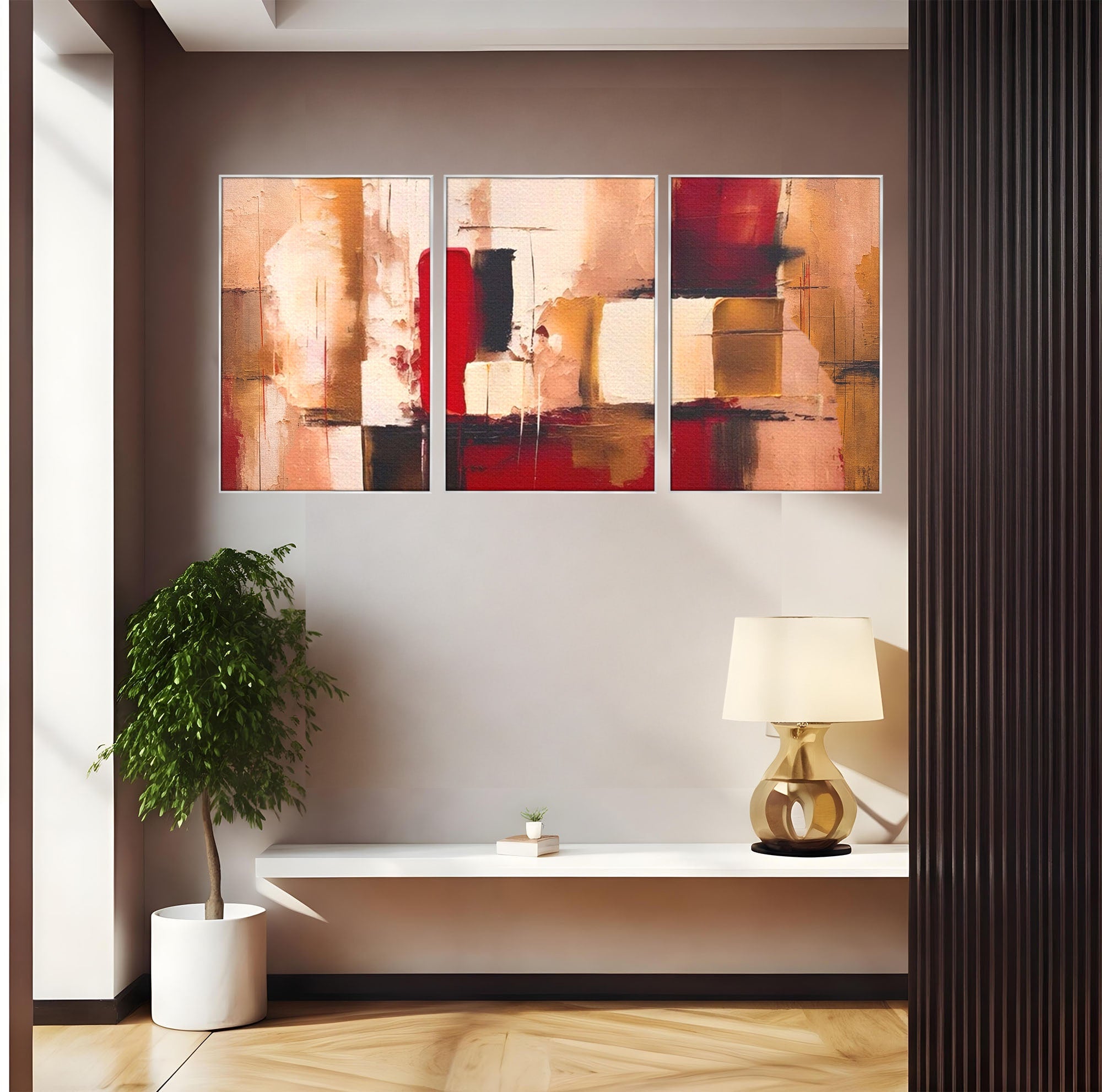 Set 3 Tablouri Canvas Premium LuxCanva® A3-1587, Red Squares, Room, Orizontal, Patrate, Decorativ, Abstract, Living, Culori Vibrante