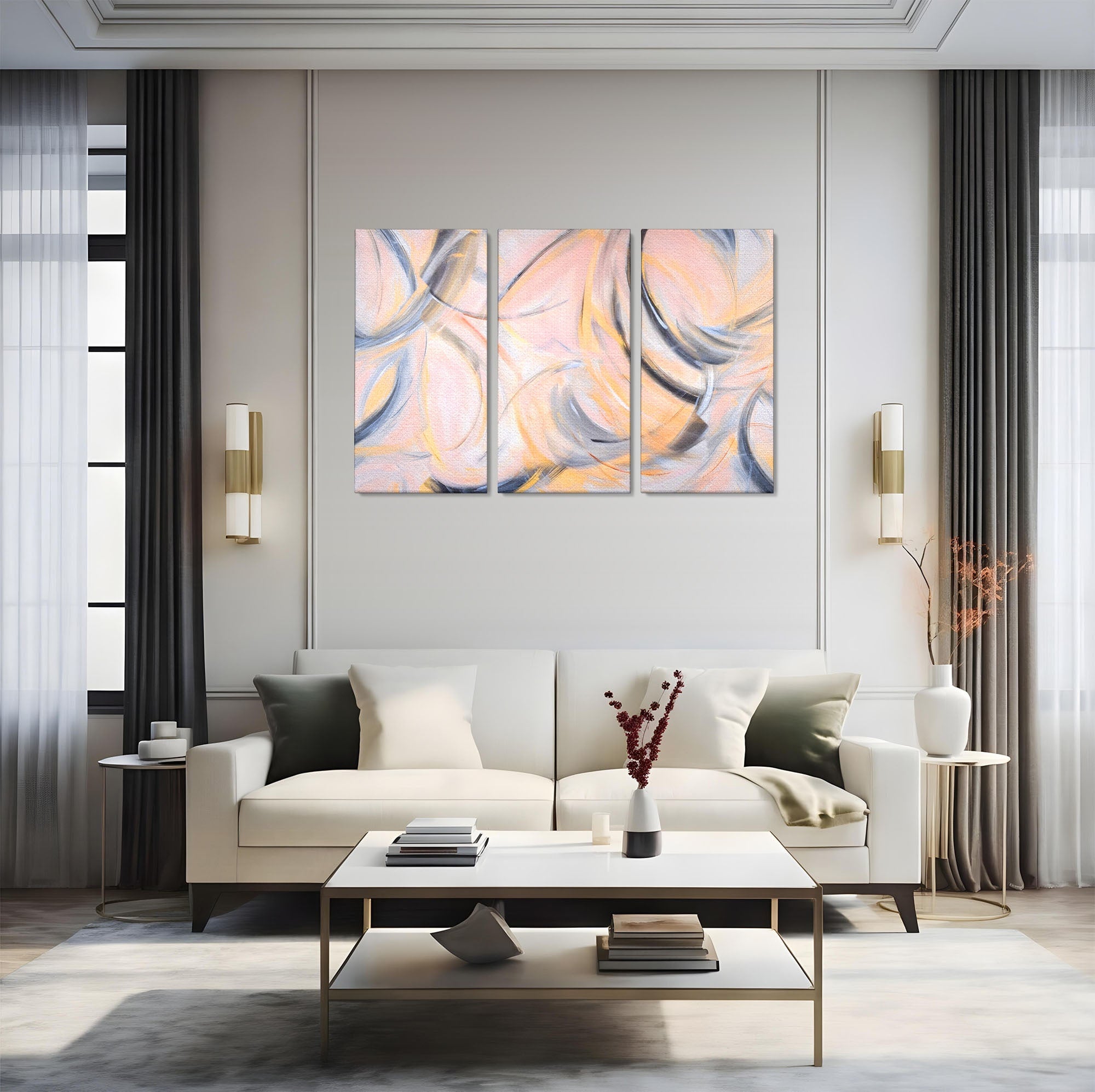 Set 3 Tablouri Canvas Premium LuxCanva® A3-1590, Exprimare Libera, Dormitor, Cercuri De Culoare, Decorativ, Abstract, Living, Culori Vibrante