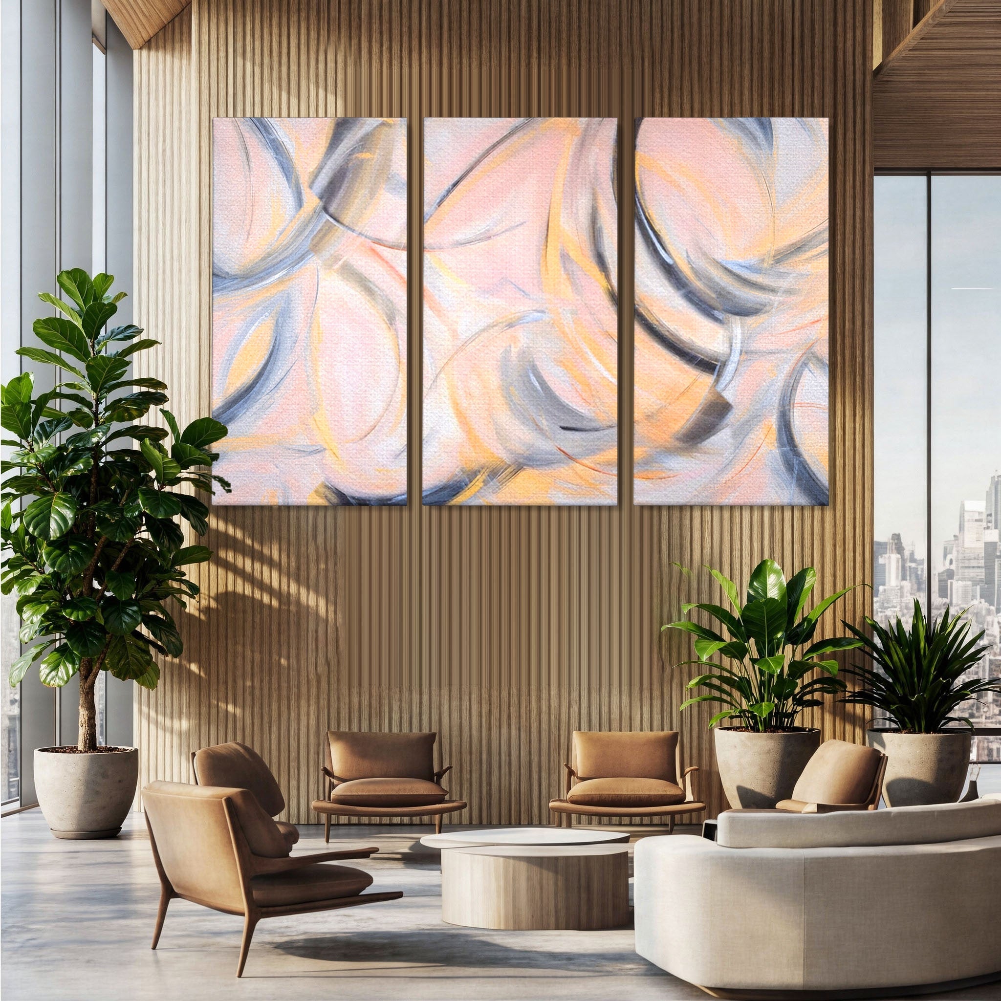Set 3 Tablouri Canvas Premium LuxCanva® A3-1590, Exprimare Libera, Dormitor, Cercuri De Culoare, Decorativ, Abstract, Living, Culori Vibrante