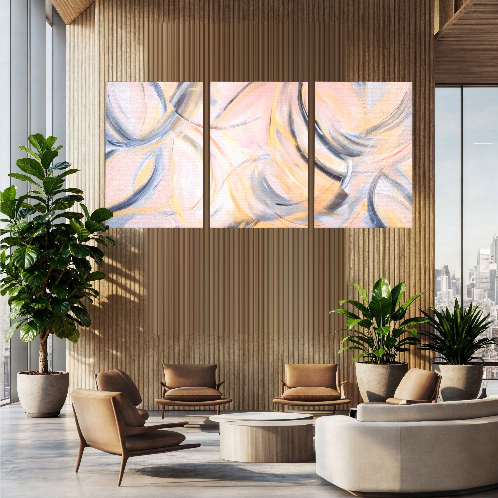 Set 3 Tablouri Canvas Premium LuxCanva® A3-1590, Exprimare Libera, Dormitor, Cercuri De Culoare, Decorativ, Abstract, Living, Culori Vibrante