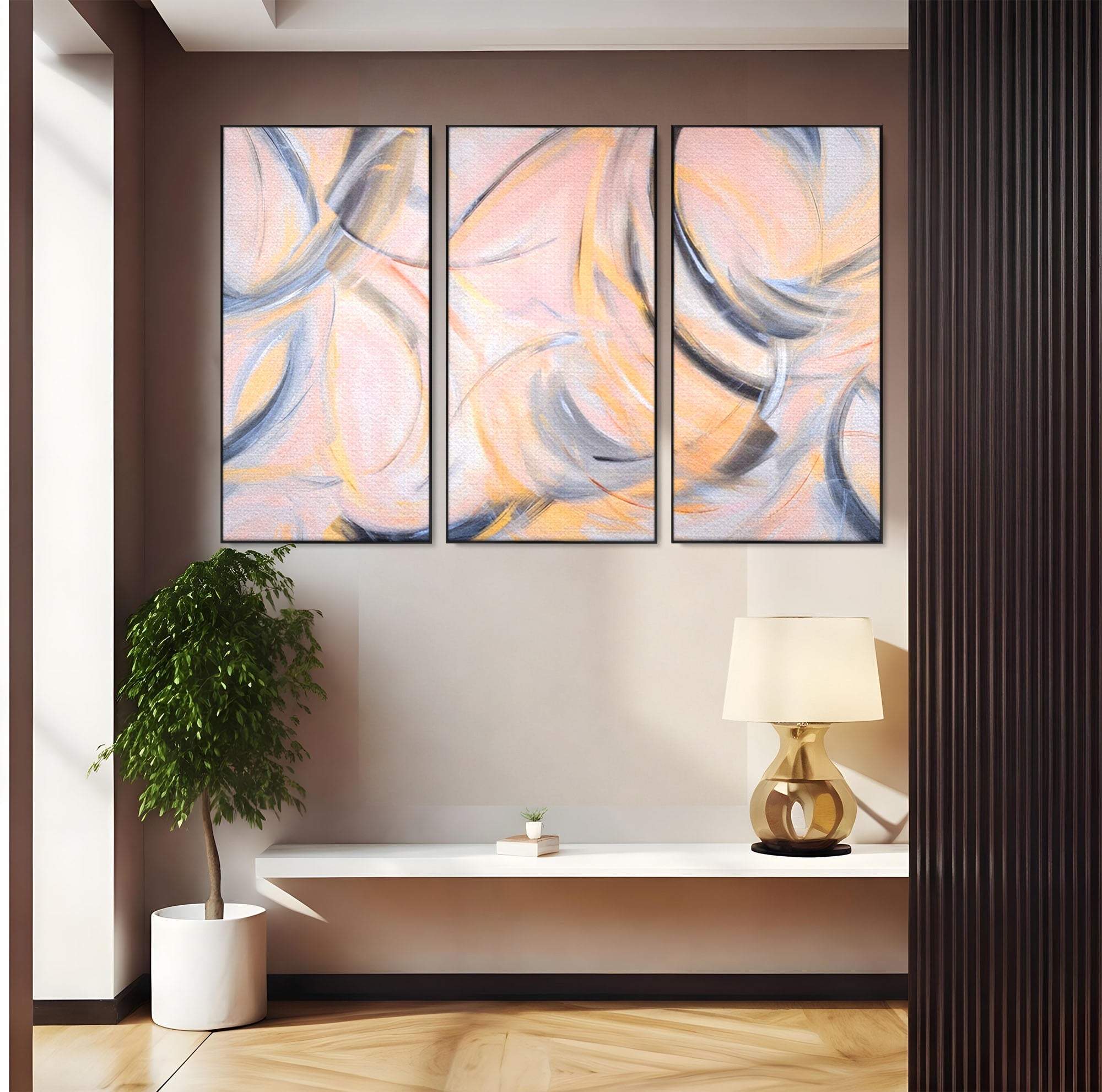 Set 3 Tablouri Canvas Premium LuxCanva® A3-1590, Exprimare Libera, Dormitor, Cercuri De Culoare, Decorativ, Abstract, Living, Culori Vibrante