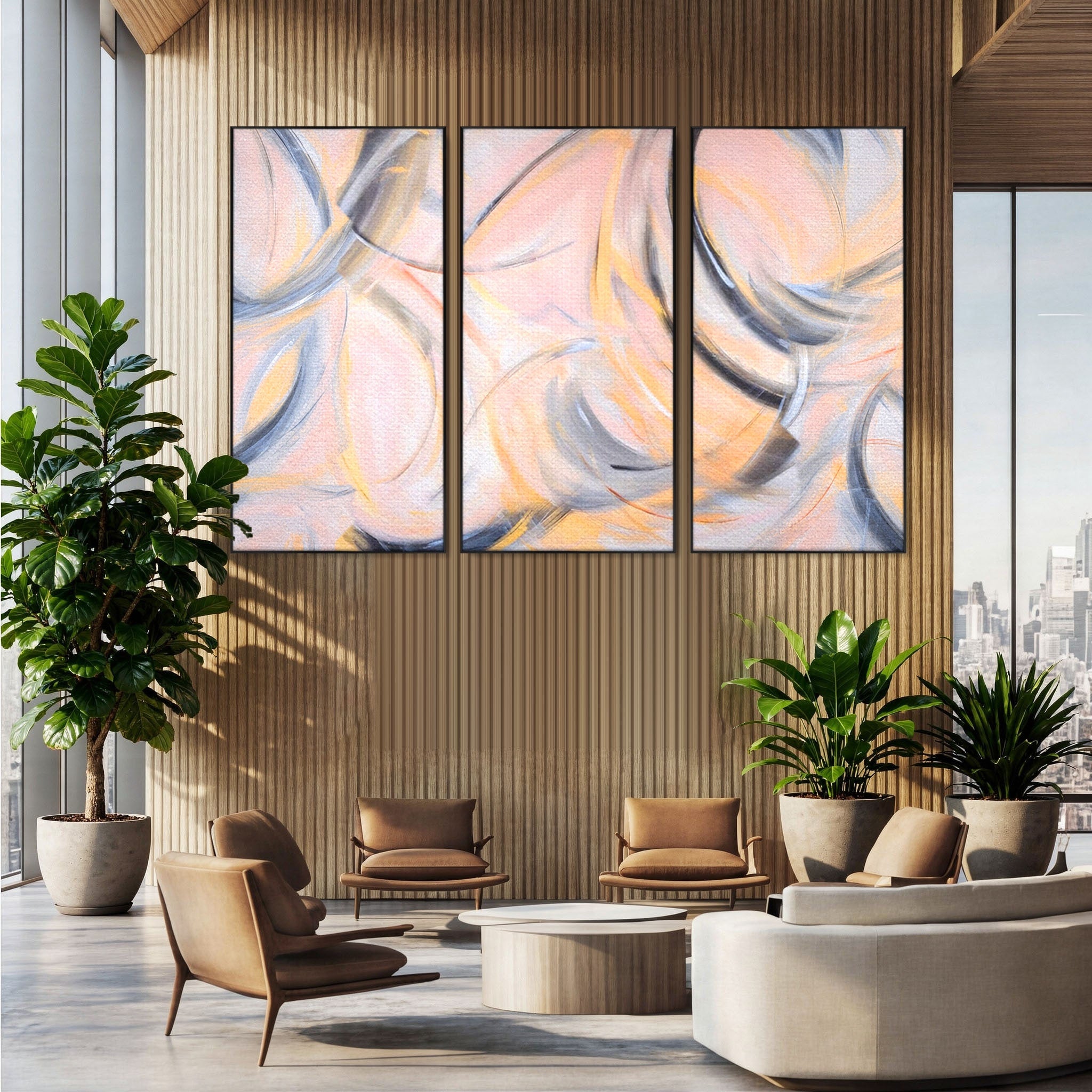 Set 3 Tablouri Canvas Premium LuxCanva® A3-1590, Exprimare Libera, Dormitor, Cercuri De Culoare, Decorativ, Abstract, Living, Culori Vibrante