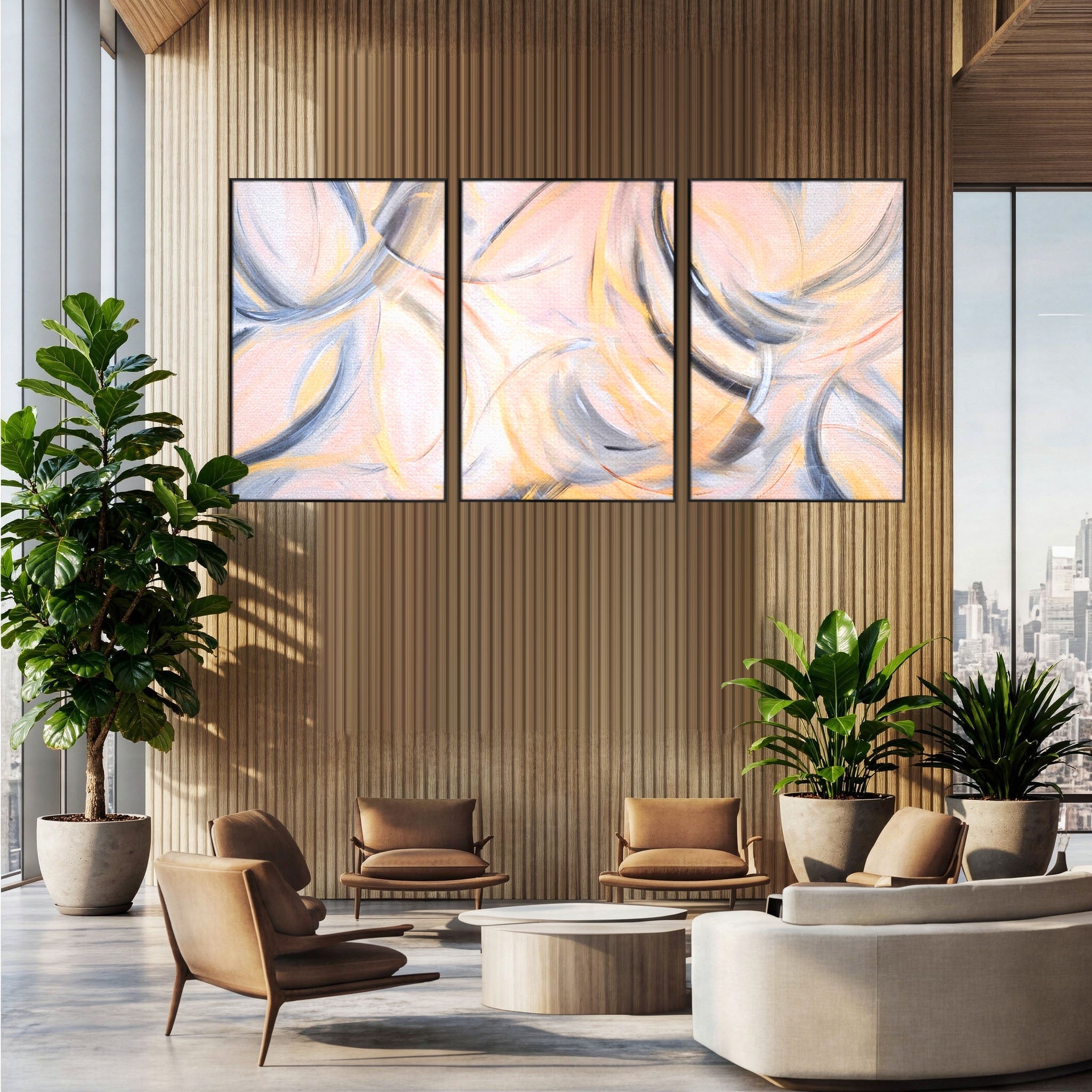 Set 3 Tablouri Canvas Premium LuxCanva® A3-1590, Exprimare Libera, Dormitor, Cercuri De Culoare, Decorativ, Abstract, Living, Culori Vibrante