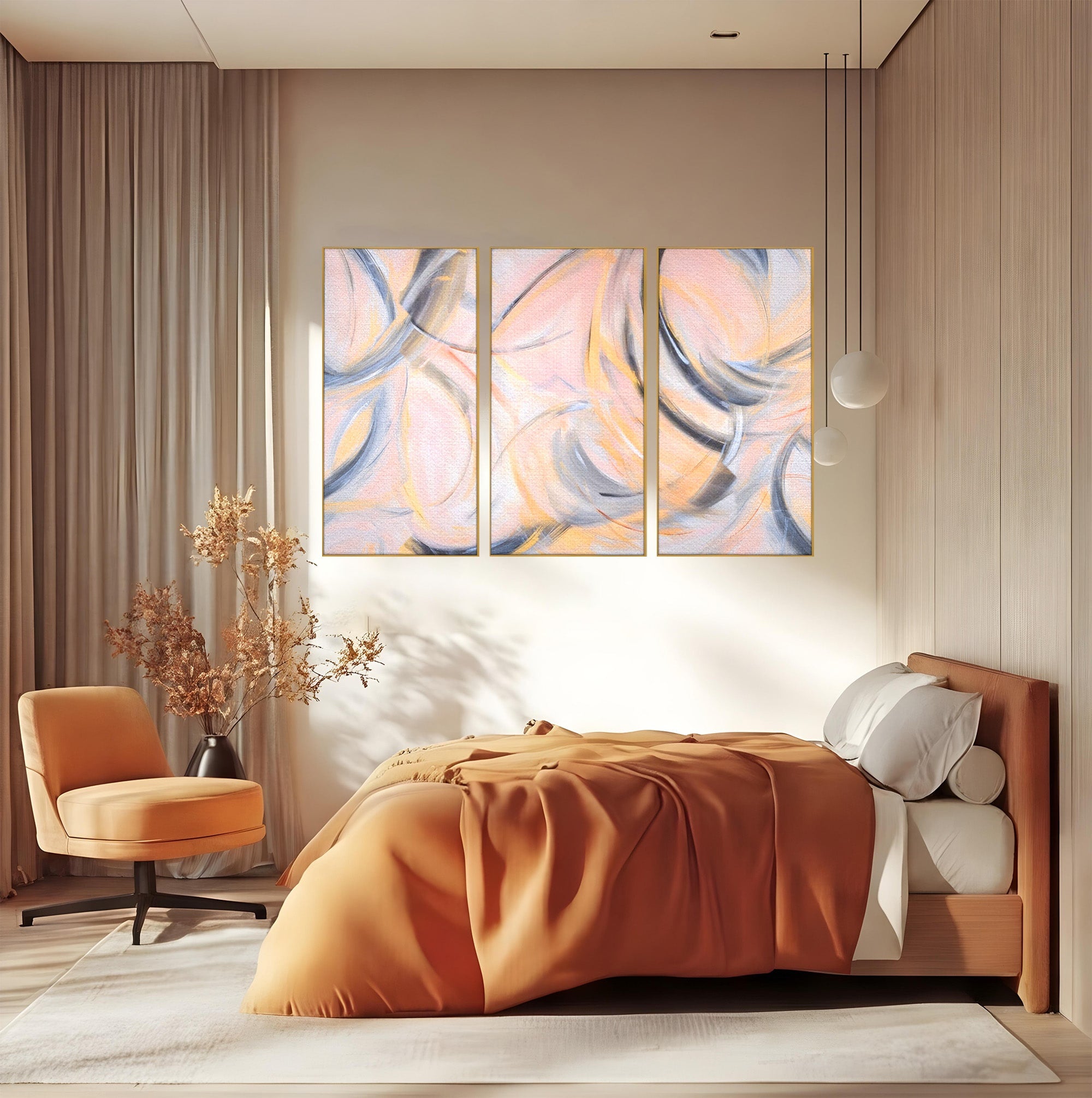 Set 3 Tablouri Canvas Premium LuxCanva® A3-1590, Exprimare Libera, Dormitor, Cercuri De Culoare, Decorativ, Abstract, Living, Culori Vibrante