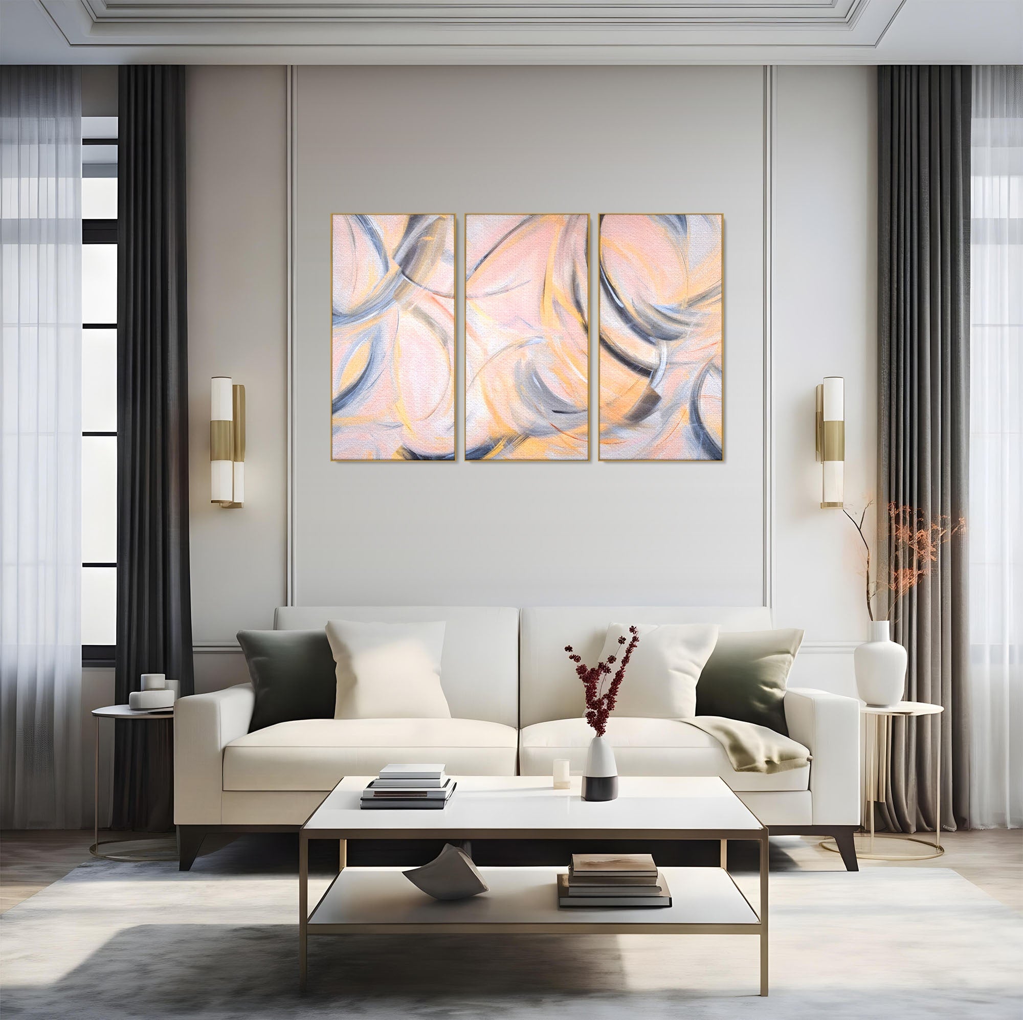 Set 3 Tablouri Canvas Premium LuxCanva® A3-1590, Exprimare Libera, Dormitor, Cercuri De Culoare, Decorativ, Abstract, Living, Culori Vibrante