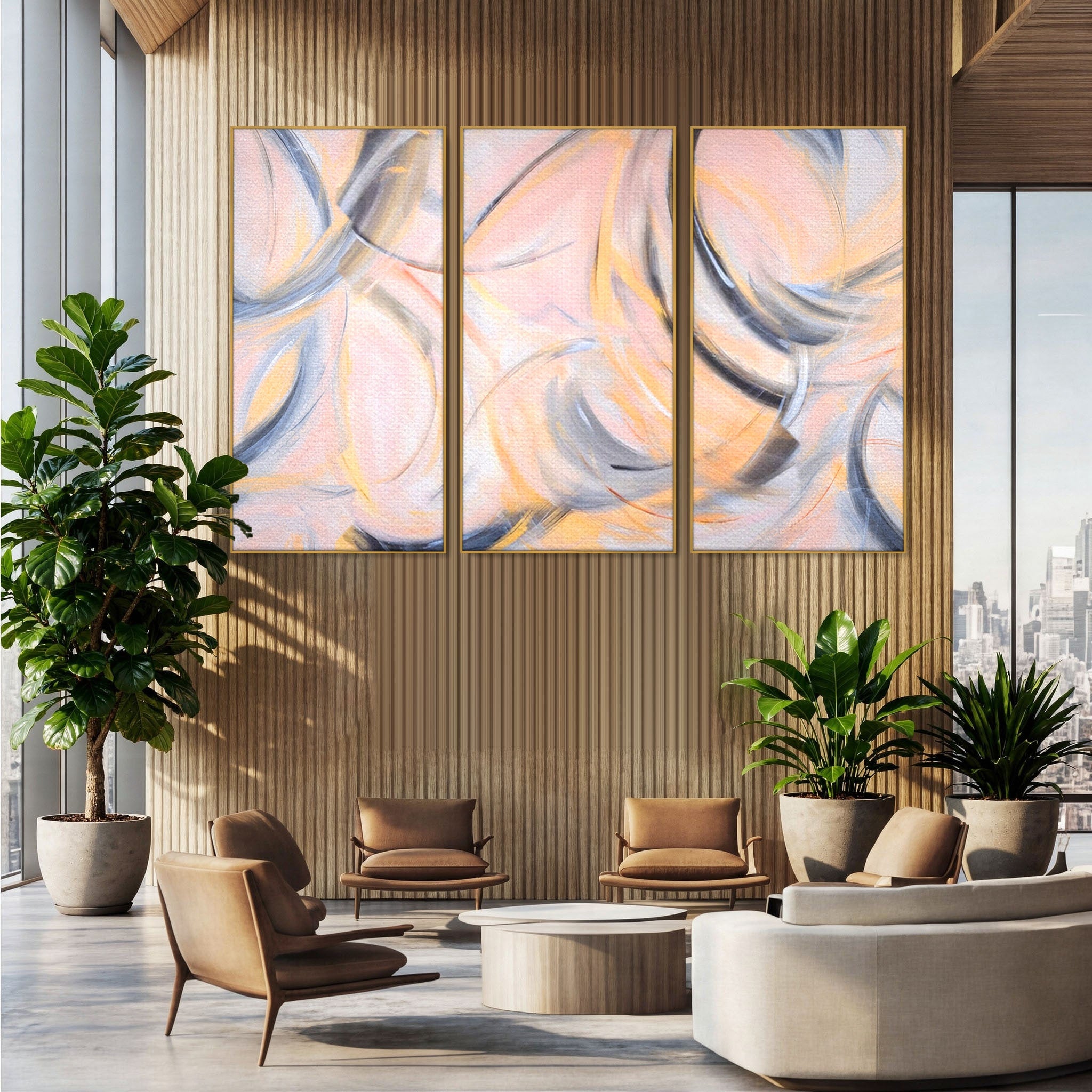 Set 3 Tablouri Canvas Premium LuxCanva® A3-1590, Exprimare Libera, Dormitor, Cercuri De Culoare, Decorativ, Abstract, Living, Culori Vibrante