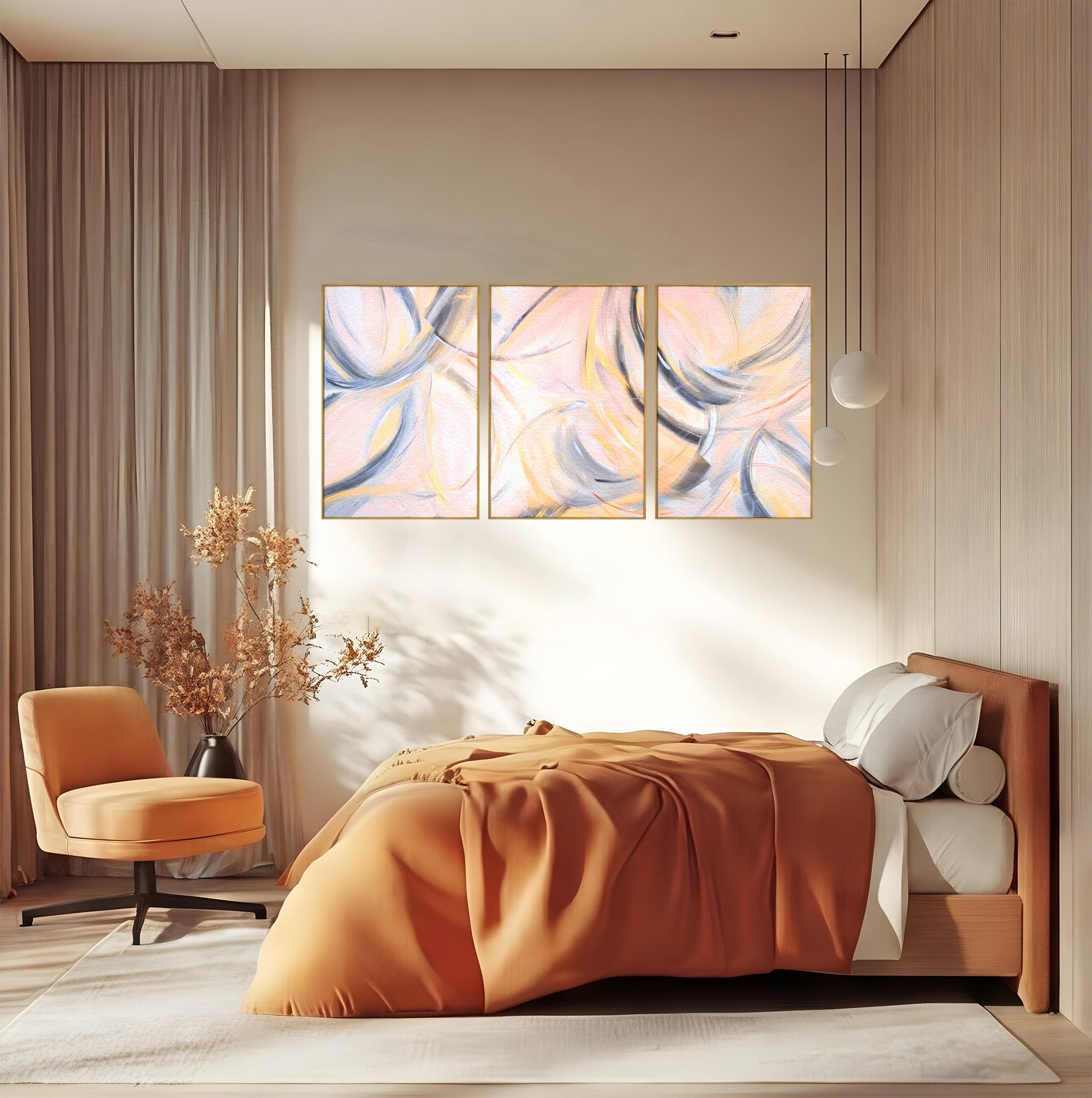 Set 3 Tablouri Canvas Premium LuxCanva® A3-1590, Exprimare Libera, Dormitor, Cercuri De Culoare, Decorativ, Abstract, Living, Culori Vibrante