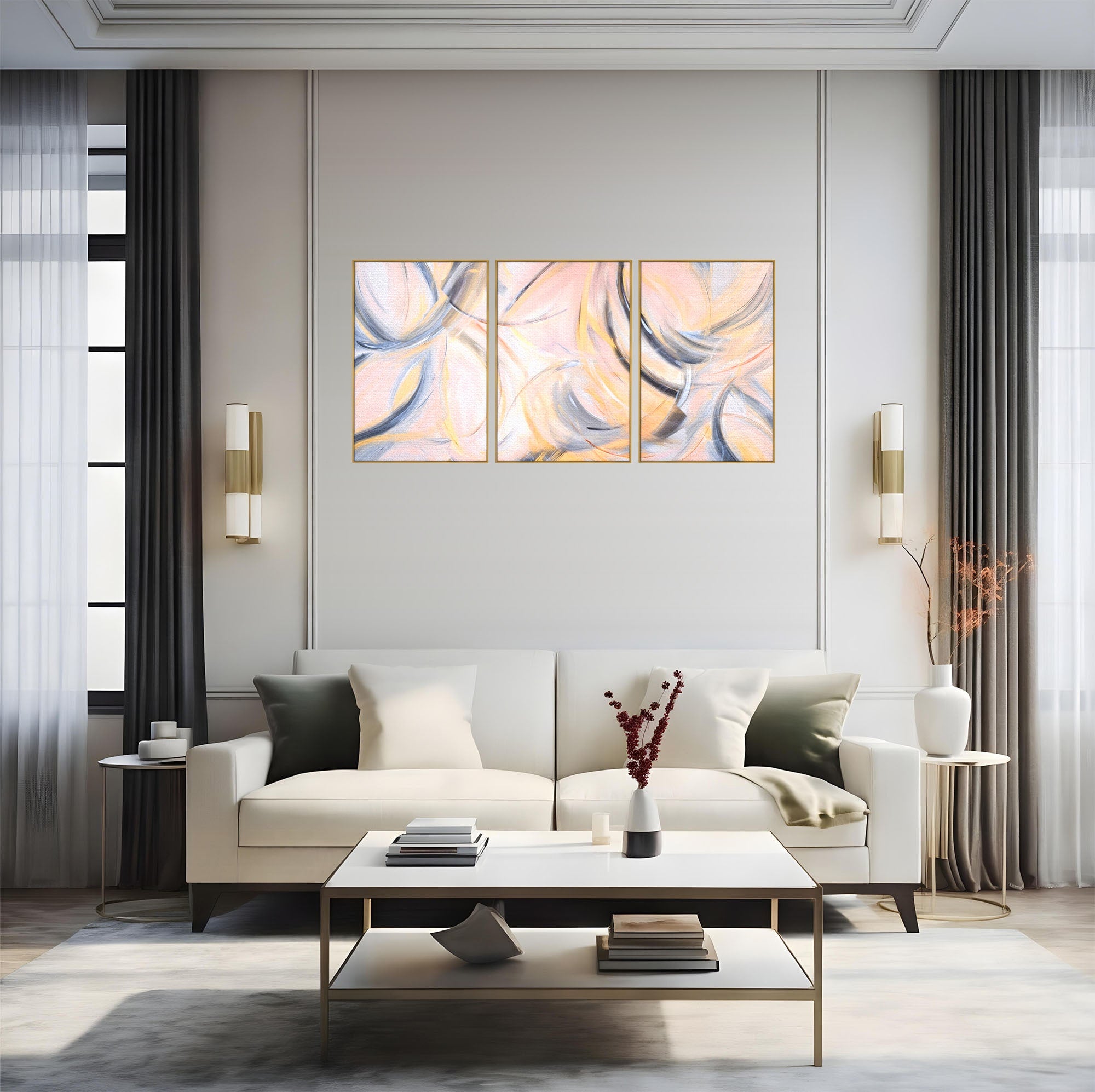 Set 3 Tablouri Canvas Premium LuxCanva® A3-1590, Exprimare Libera, Dormitor, Cercuri De Culoare, Decorativ, Abstract, Living, Culori Vibrante