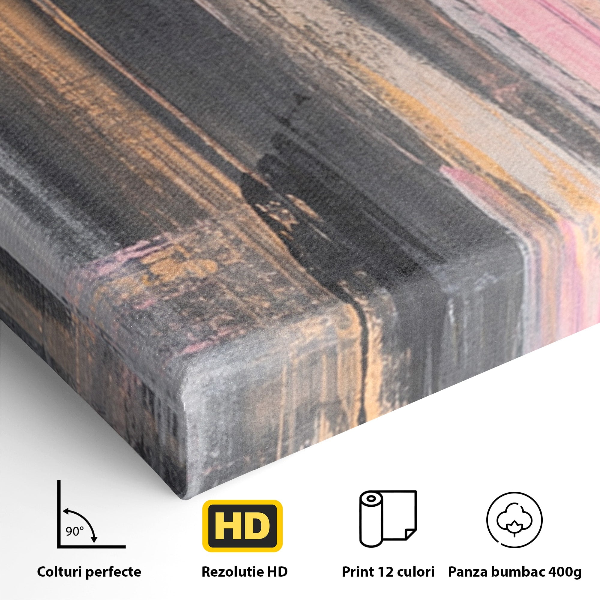 Set 3 Tablouri Canvas Premium LuxCanva® A3-1596, Roz Liniar, Dormitor, Simfonie, Contrast, Living, Decorativ, Culori Vibrante