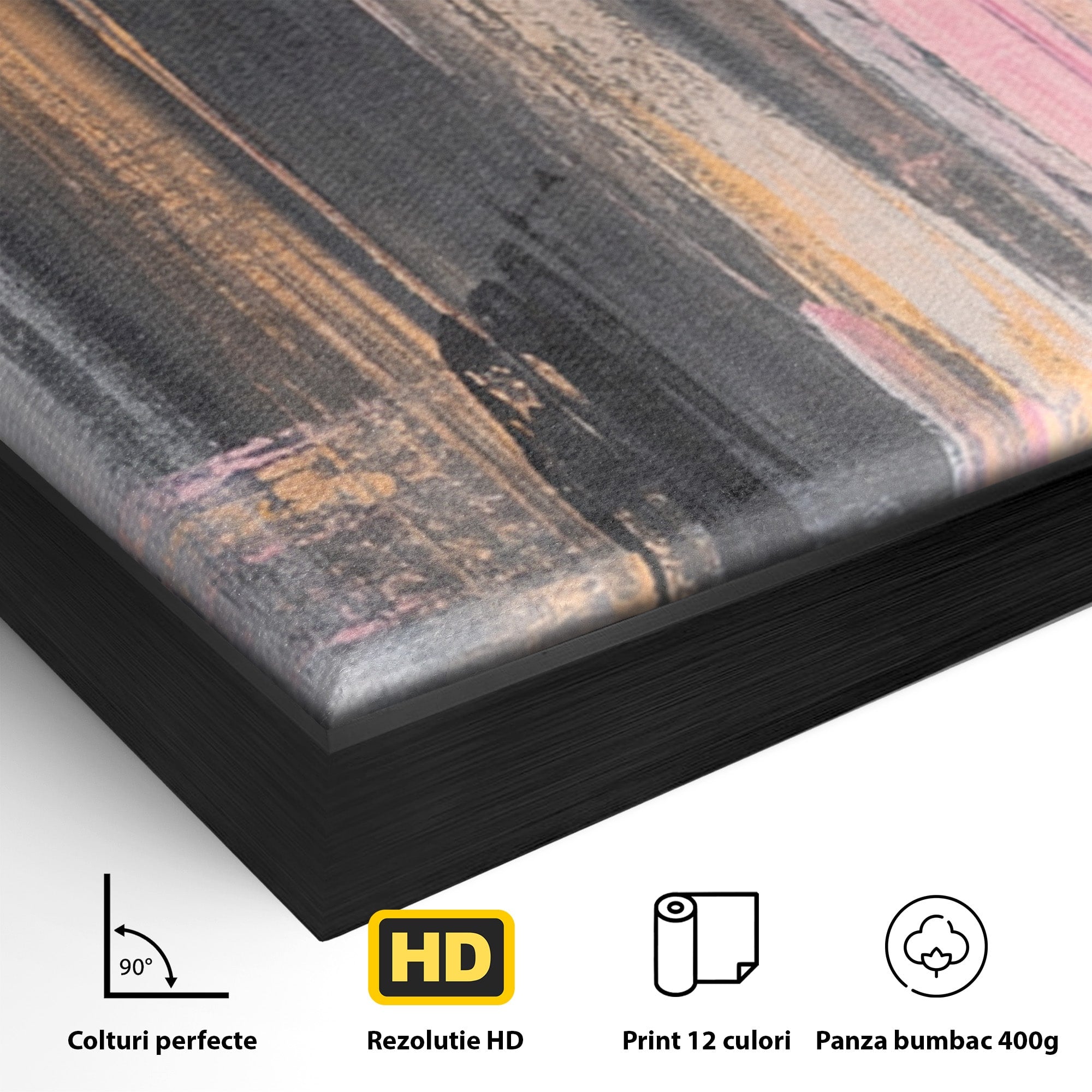 Set 3 Tablouri Canvas Premium LuxCanva® A3-1596, Roz Liniar, Dormitor, Simfonie, Contrast, Living, Decorativ, Culori Vibrante