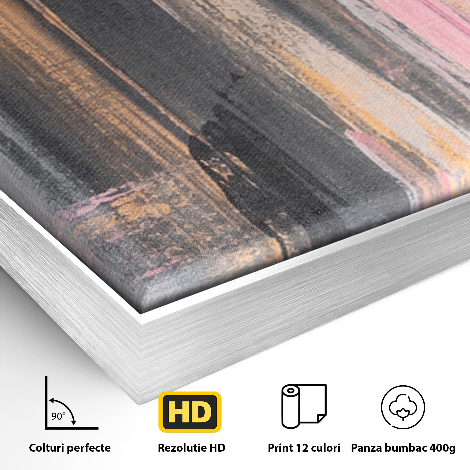 Set 3 Tablouri Canvas Premium LuxCanva® A3-1596, Roz Liniar, Dormitor, Simfonie, Contrast, Living, Decorativ, Culori Vibrante