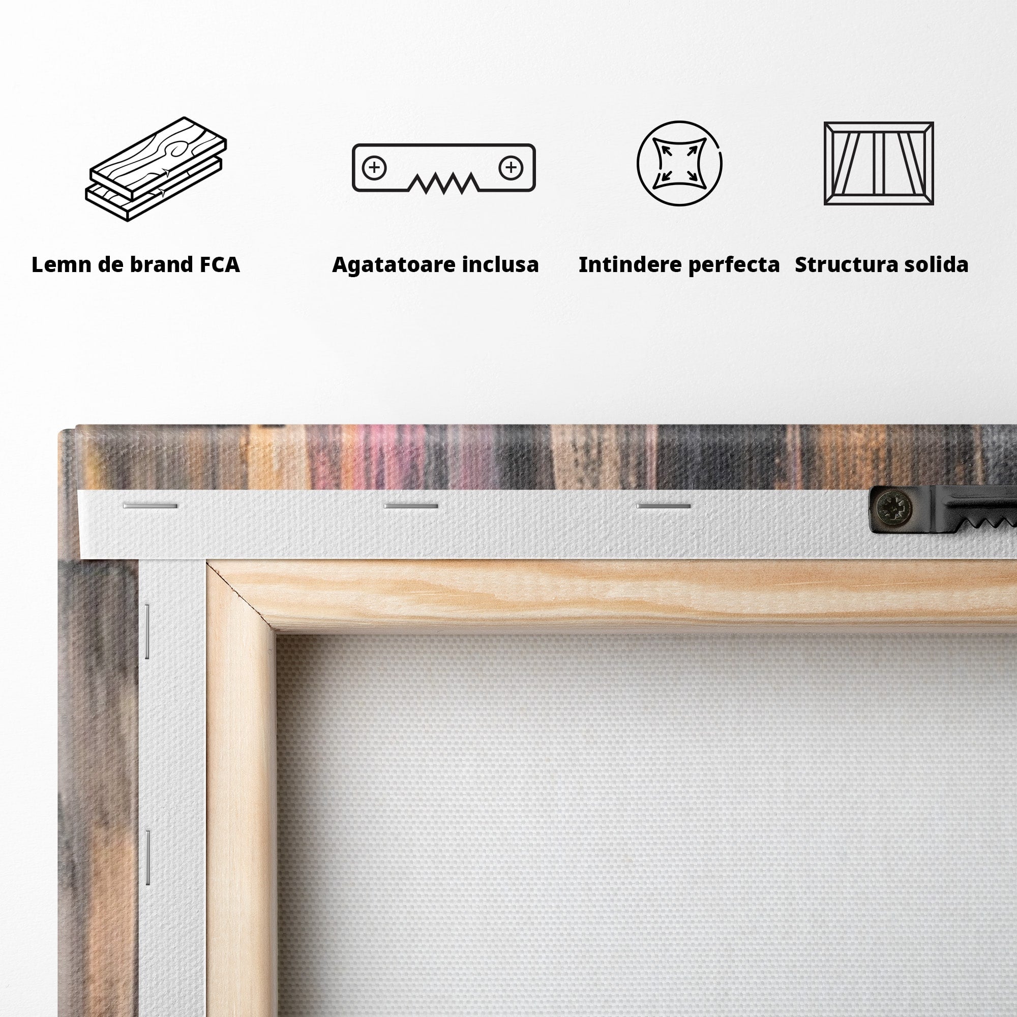 Set 3 Tablouri Canvas Premium LuxCanva® A3-1596, Roz Liniar, Dormitor, Simfonie, Contrast, Living, Decorativ, Culori Vibrante