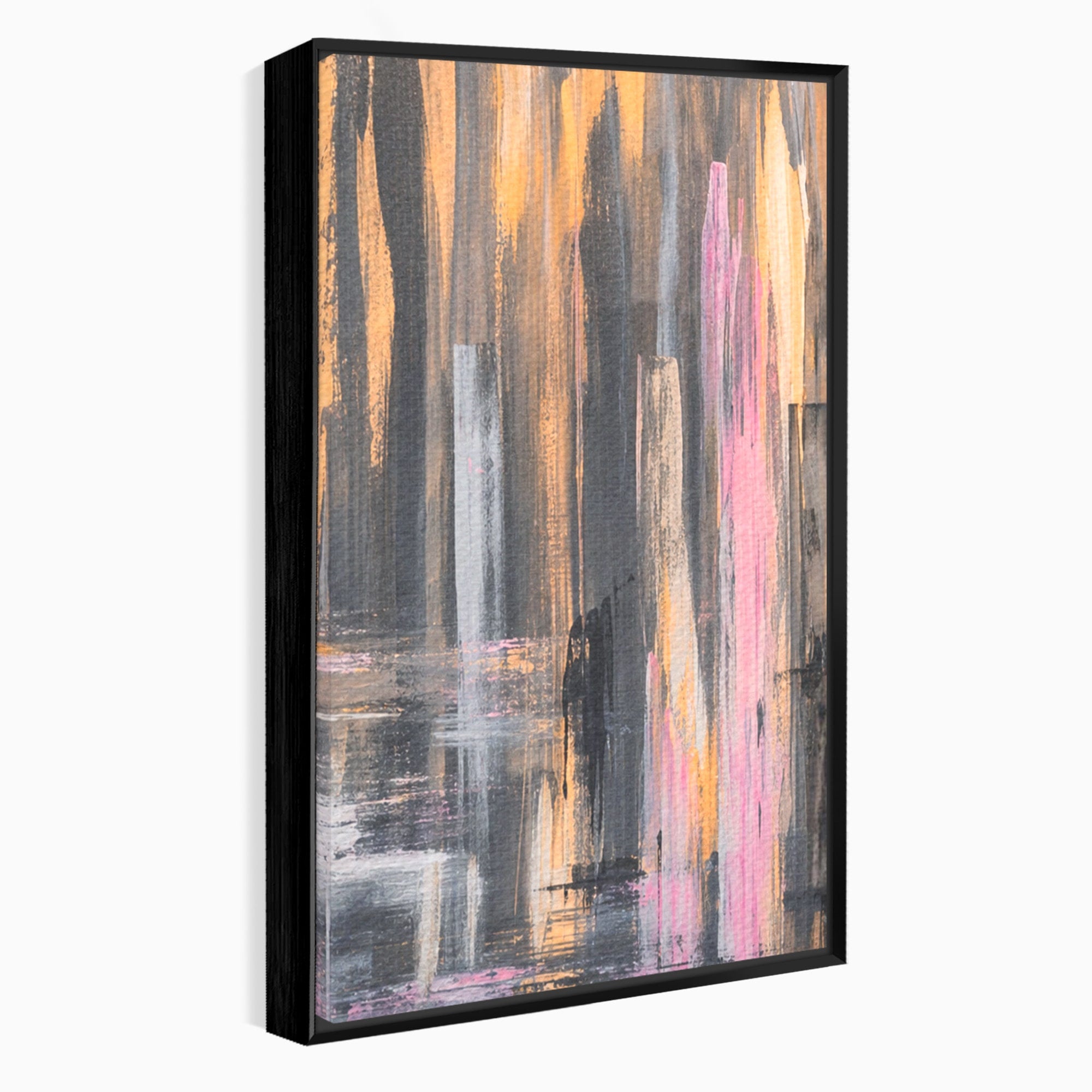Set 3 Tablouri Canvas Premium LuxCanva® A3-1596, Roz Liniar, Dormitor, Simfonie, Contrast, Living, Decorativ, Culori Vibrante