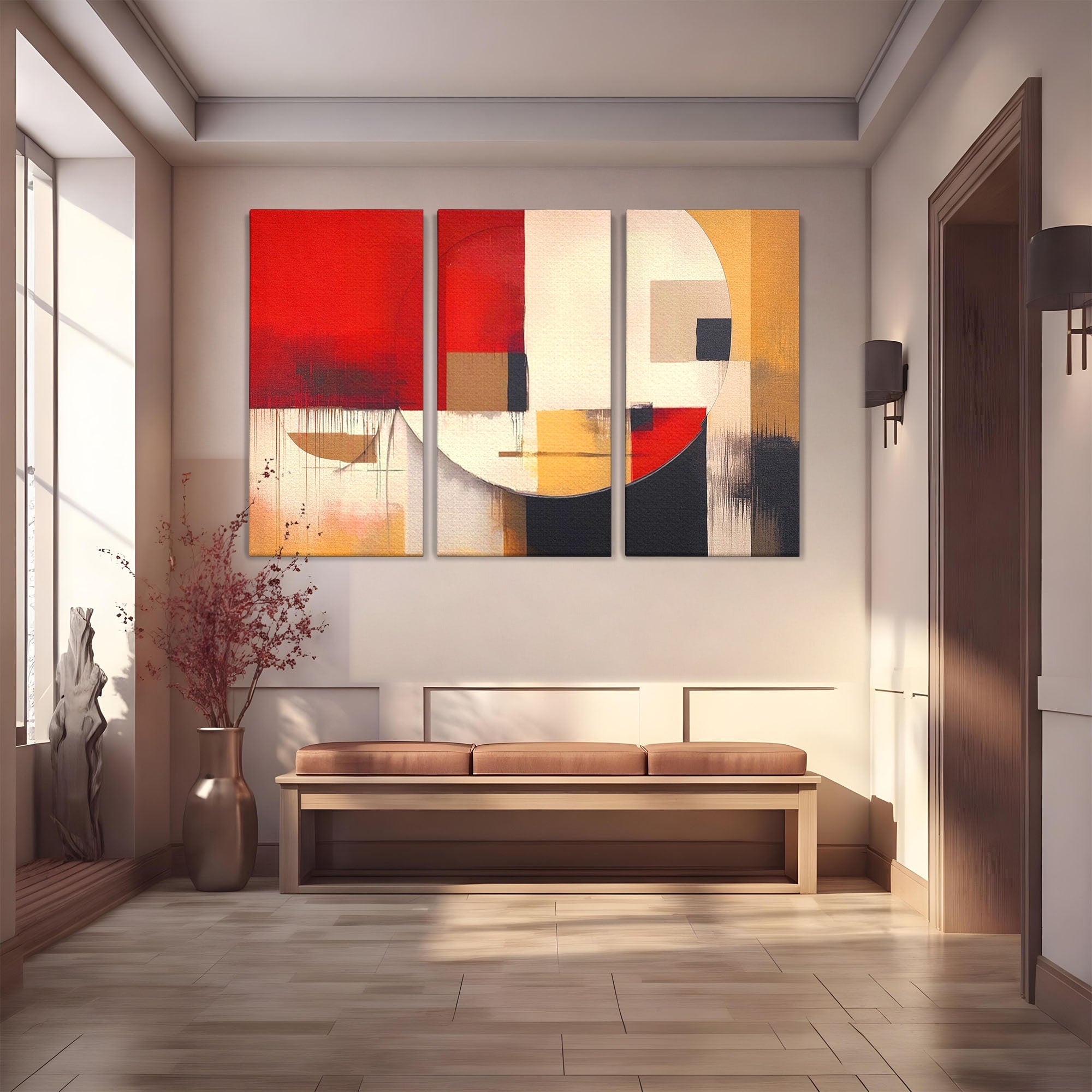 Set 3 Tablouri Canvas Premium LuxCanva® A3-1601, Stare Abstracta, Room, Decorativ, Sentimente, Interpretare, Contraste, Living, Culori Vibrante