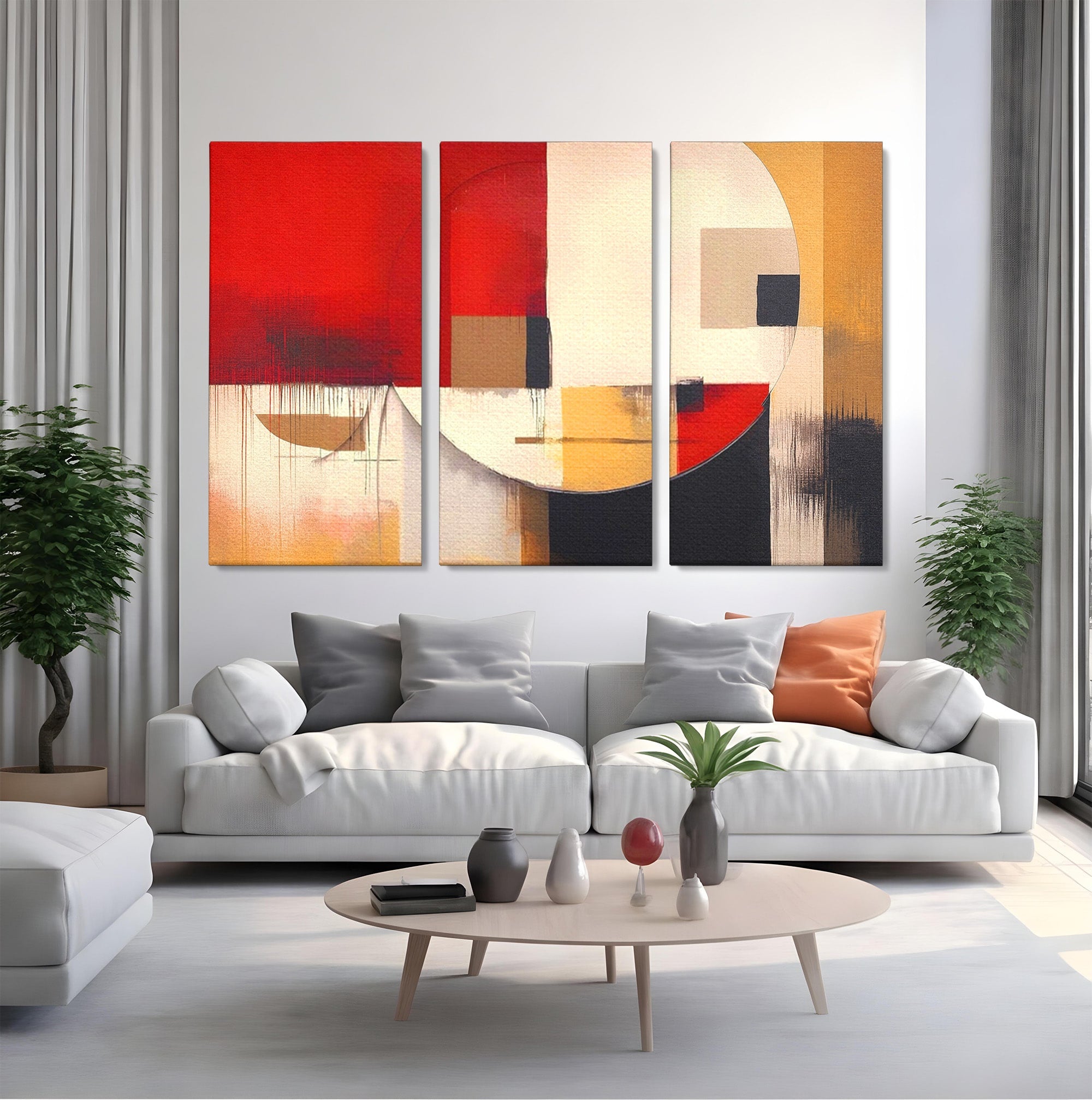 Set 3 Tablouri Canvas Premium LuxCanva® A3-1601, Stare Abstracta, Room, Decorativ, Sentimente, Interpretare, Contraste, Living, Culori Vibrante