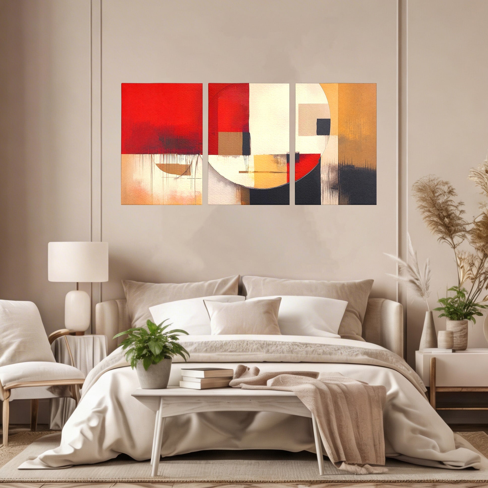 Set 3 Tablouri Canvas Premium LuxCanva® A3-1601, Stare Abstracta, Room, Decorativ, Sentimente, Interpretare, Contraste, Living, Culori Vibrante