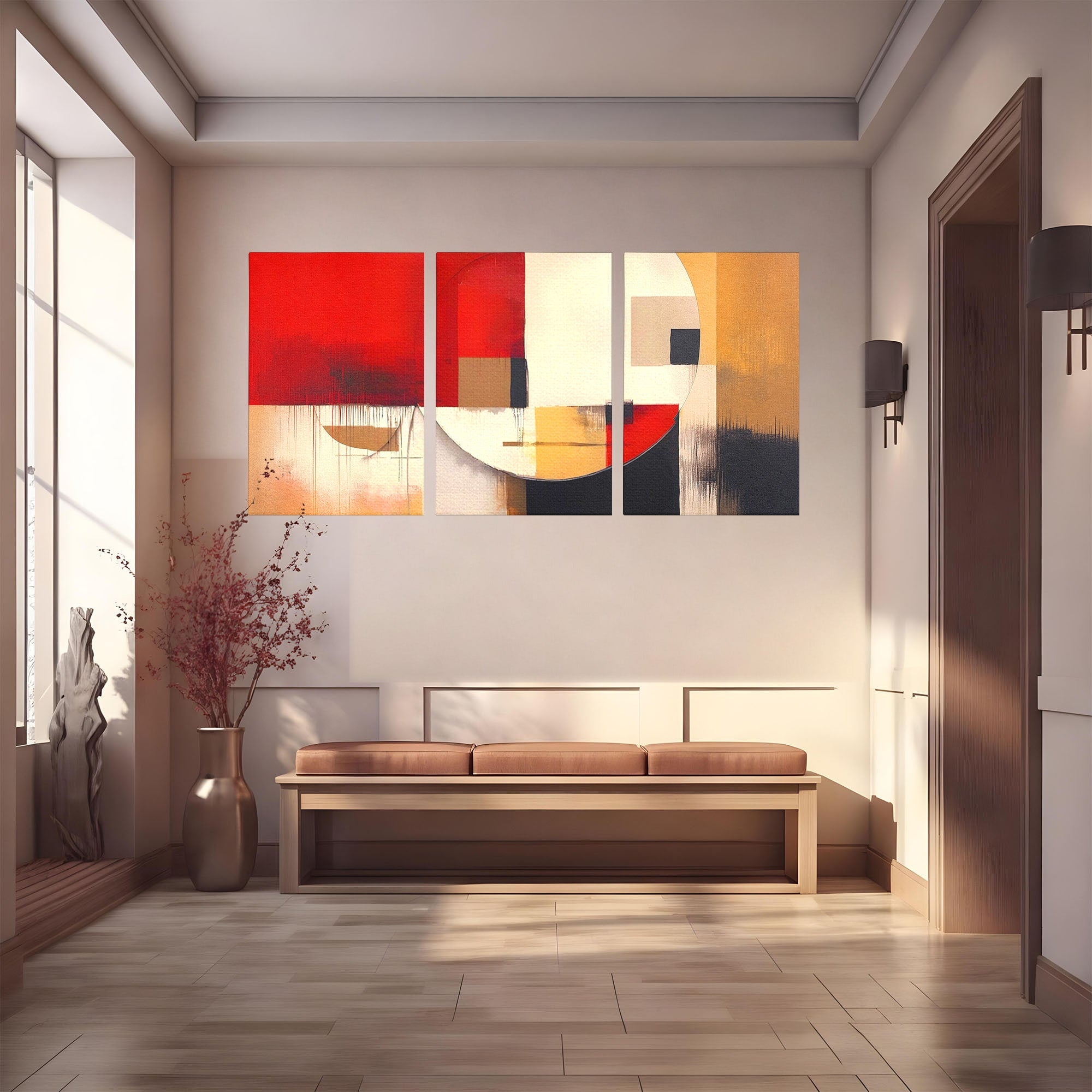 Set 3 Tablouri Canvas Premium LuxCanva® A3-1601, Stare Abstracta, Room, Decorativ, Sentimente, Interpretare, Contraste, Living, Culori Vibrante