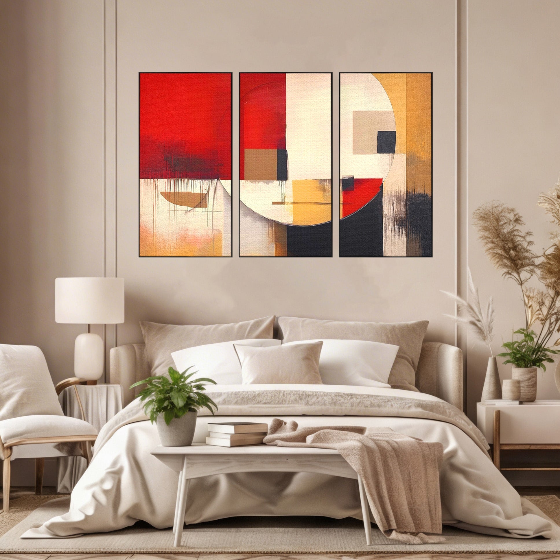 Set 3 Tablouri Canvas Premium LuxCanva® A3-1601, Stare Abstracta, Room, Decorativ, Sentimente, Interpretare, Contraste, Living, Culori Vibrante