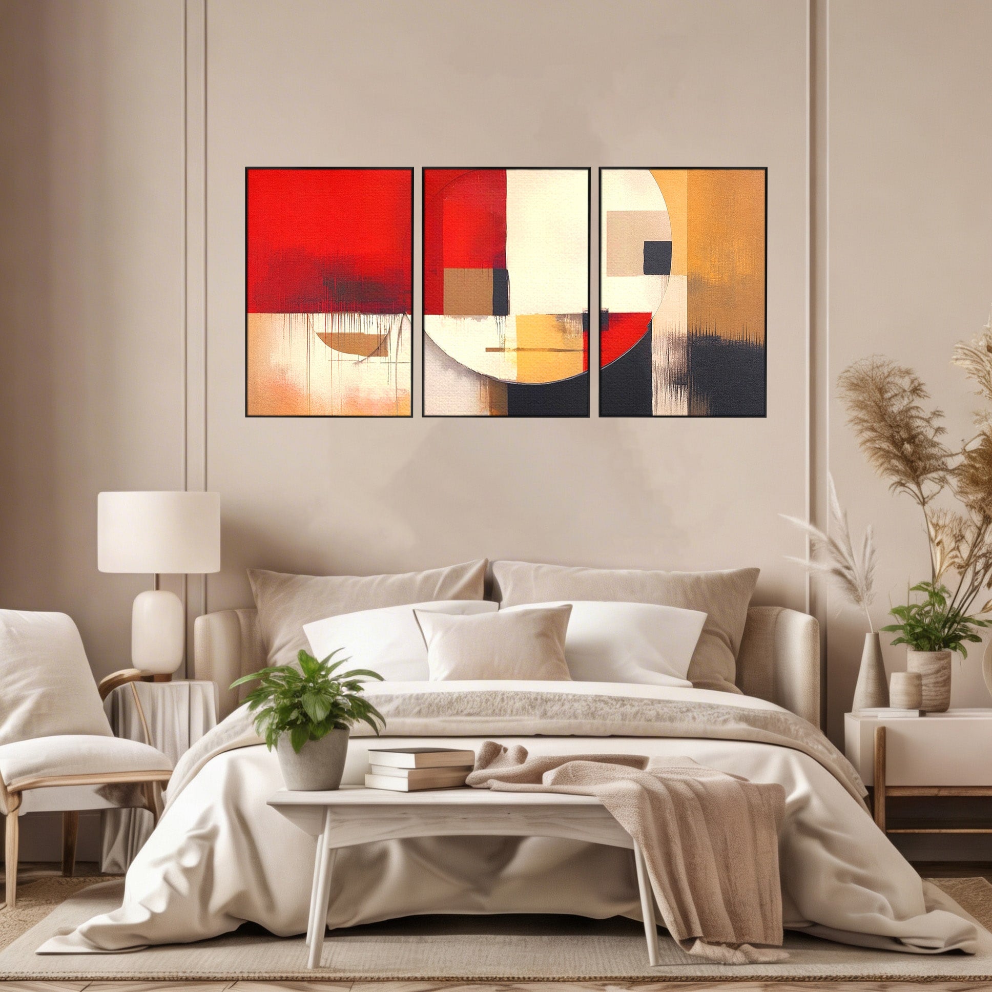 Set 3 Tablouri Canvas Premium LuxCanva® A3-1601, Stare Abstracta, Room, Decorativ, Sentimente, Interpretare, Contraste, Living, Culori Vibrante